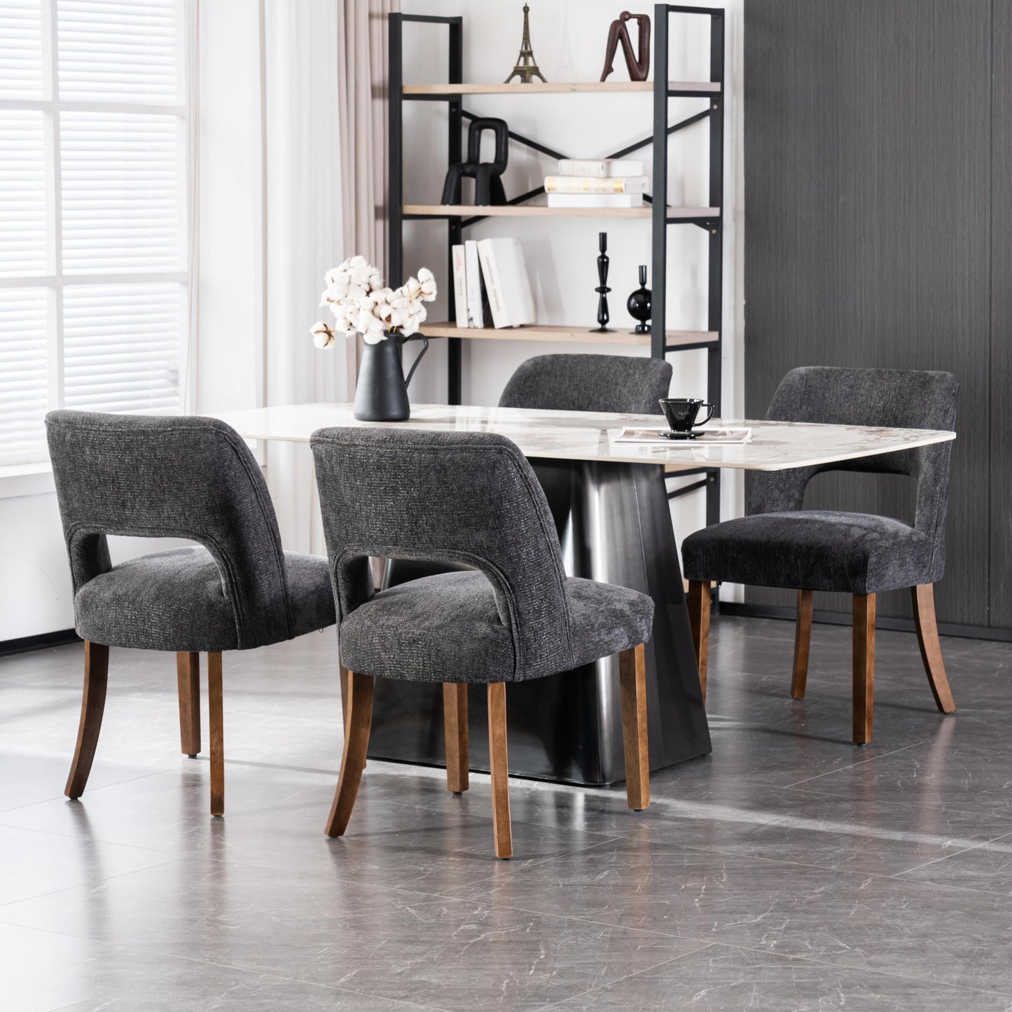 VKNOW Wooden Dining Chairs Set of 2, Modern Fabric Upholstered Dining Room Chair Kitchen Chairs, Farmhouse Dinner Chair for Kitchen Dining Room, Beige-Black Legs
