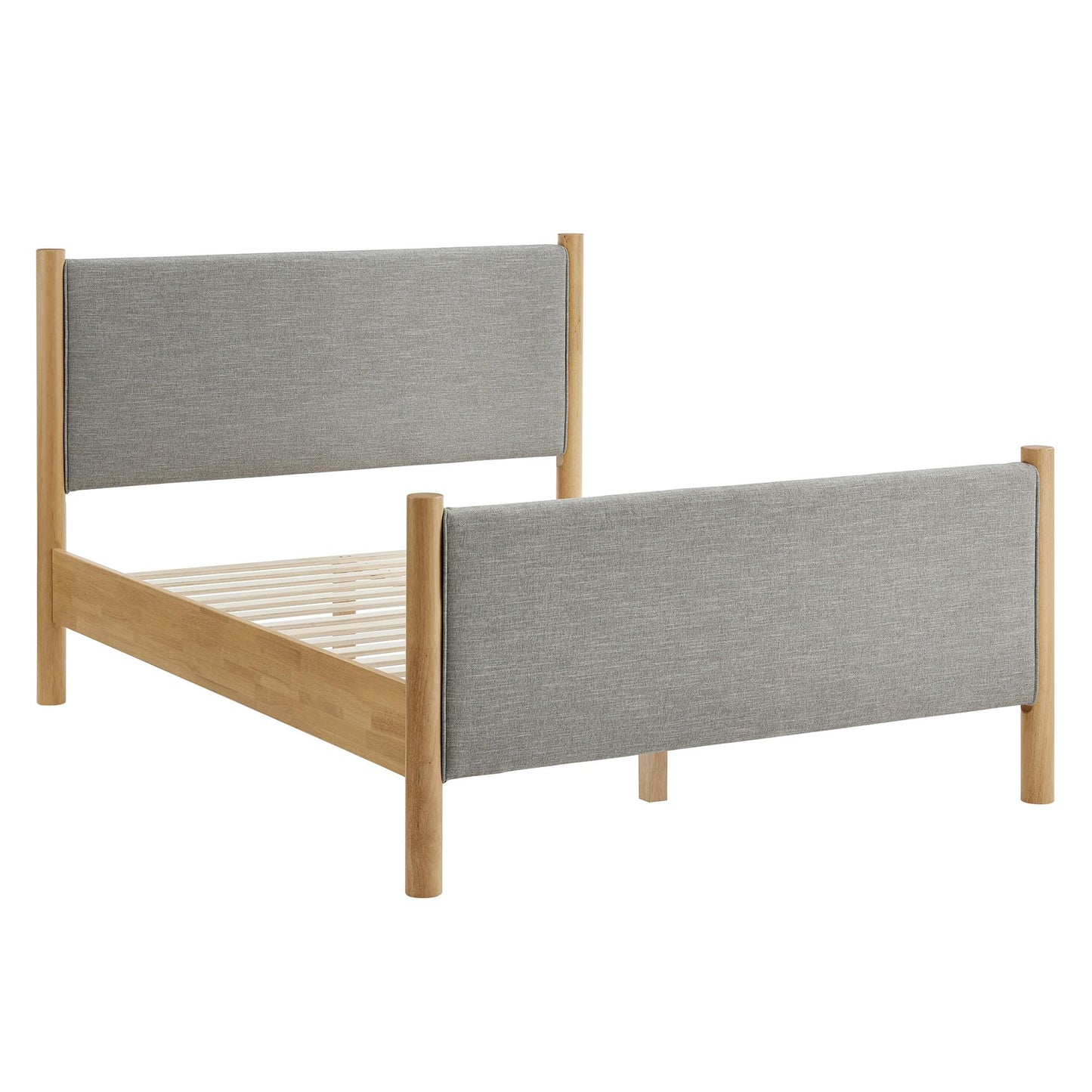 Modway Maven King Size Bed Frame in Tan Walnut with Faux Leather Upholstered Headboard and Footboard – Wood King Platform Bed Frame – No Box Spring Needed