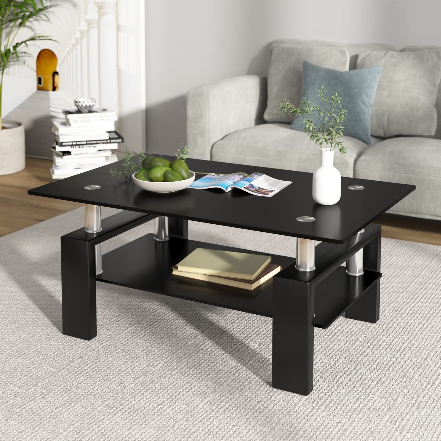 Meihua Tempered Glass Coffee Table for Living Room, Clear Center Table with 0.47 inch Tempered Glass, Transparent Modern Coffee Table