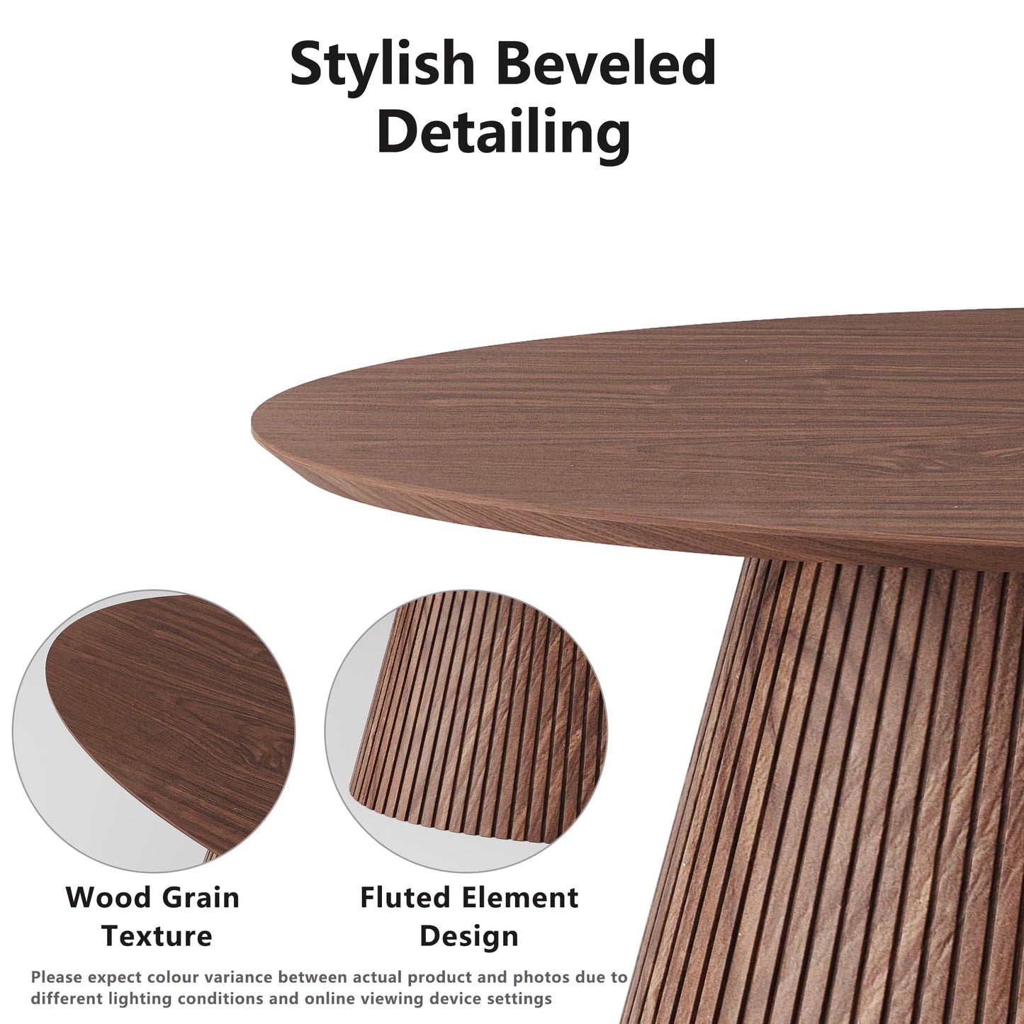win2win Oval Coffee Table, Mid Century Modern Coffee Table with Fluted Design, Small Funky Tea Table with Wood Grain Veneer, Minimalist Center Table for Living Room, Apartment, Office, Walnut