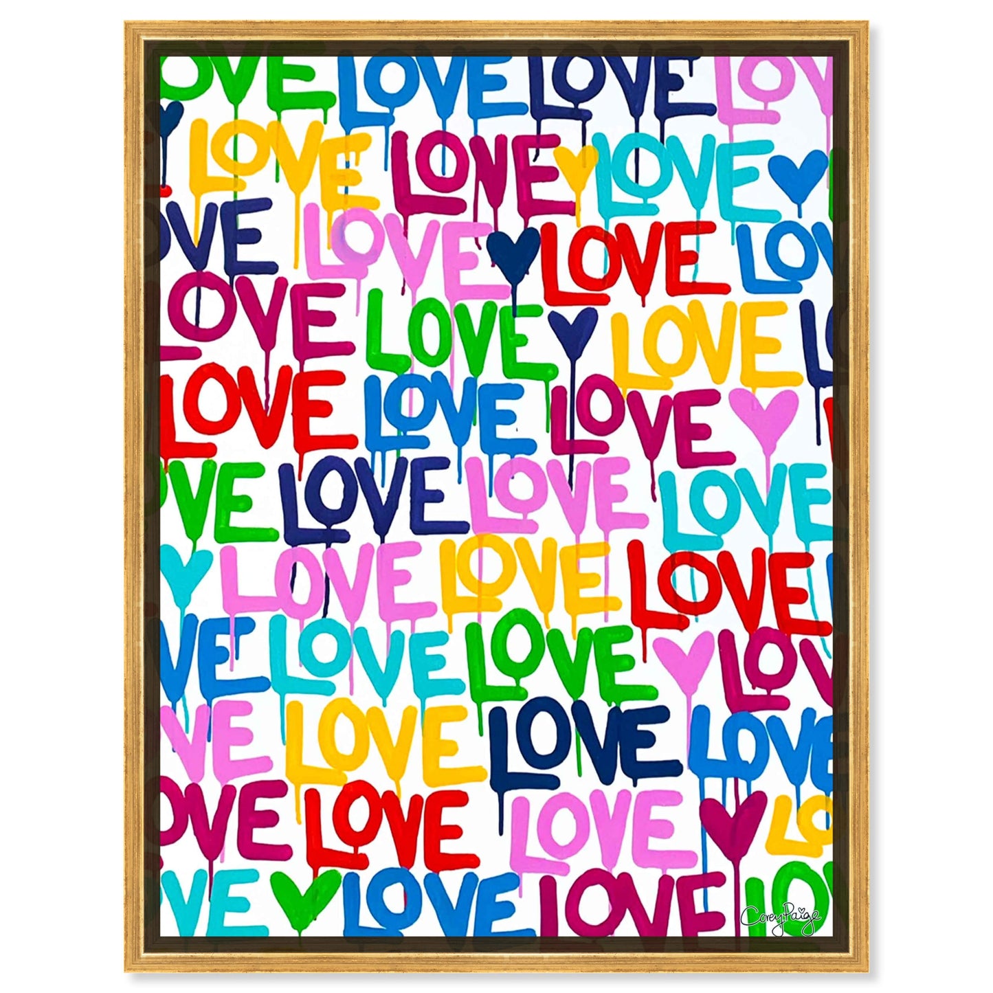 The Oliver Gal Artist Co. Abstract Modern Canvas Wall Art Corey Paige - Drippy Love Living Room Bedroom and Bathroom Home Decor 36 in x 45 in Blue and Pink, Gold Frame