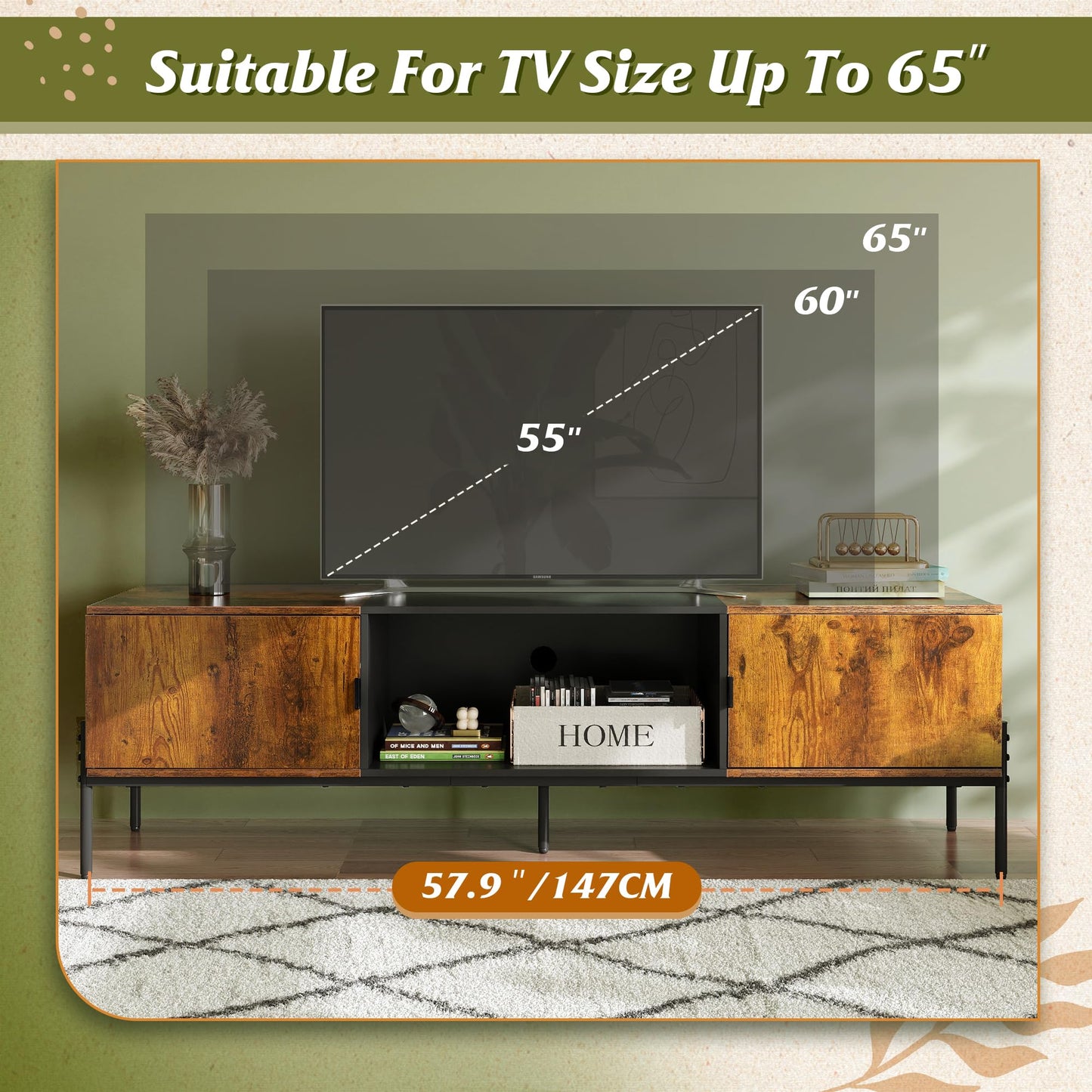 WLIVE Modern TV Stand for 65 Inch TV, Mid Century Entainment Center with Storage Cabinets, TV Console for Bedroom and Living Room, TV Cabinet with Metal Legs, White