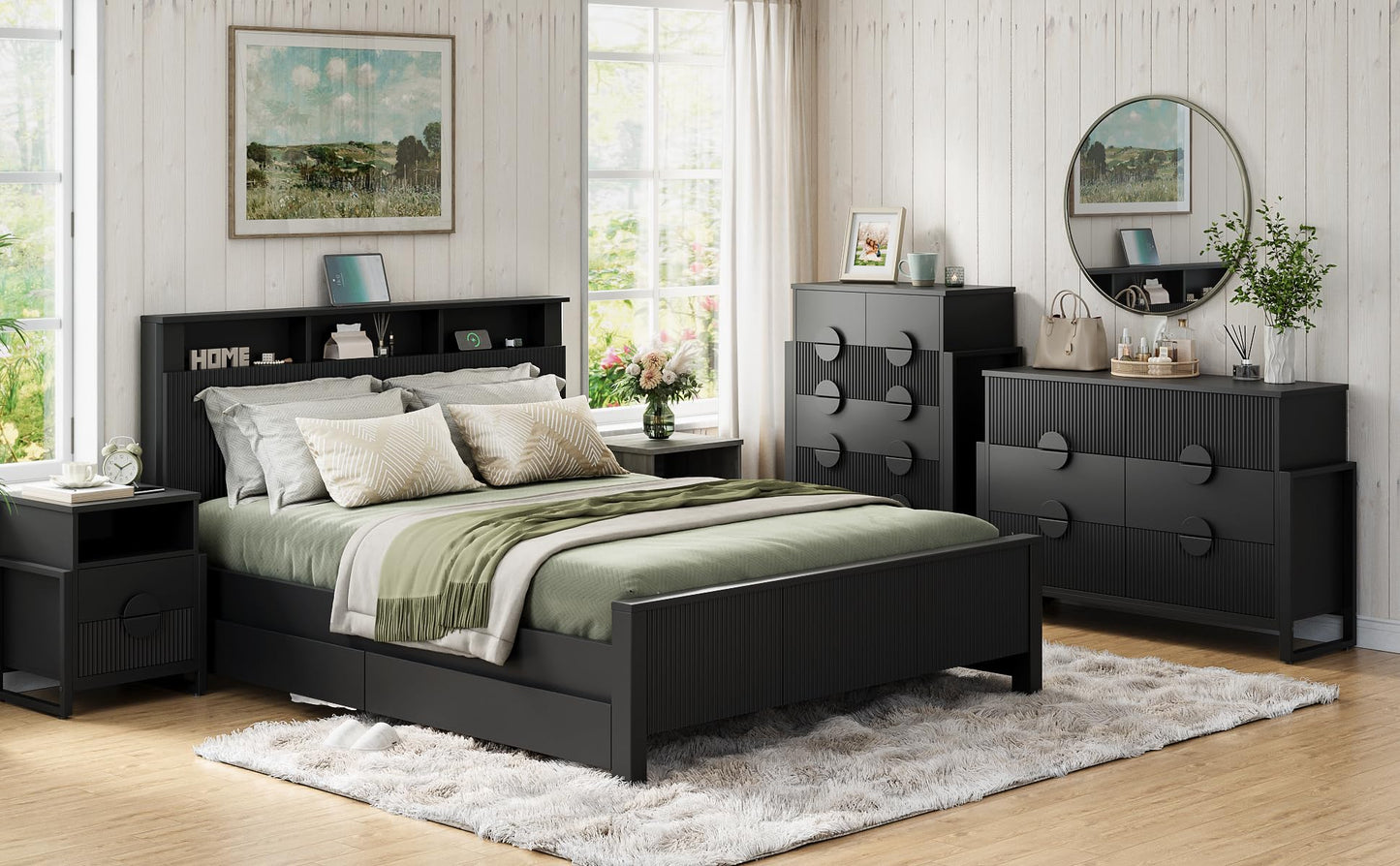 LGHM Fluted Gray Dresser for Bedroom, 50" Wide Chest of Drawers, Modern 6 Deep Drawers Dresser with Raised H Legs -Curved Profile Design, Easy Round Handles for Bedroom,Livingroom, Hallway, Gray