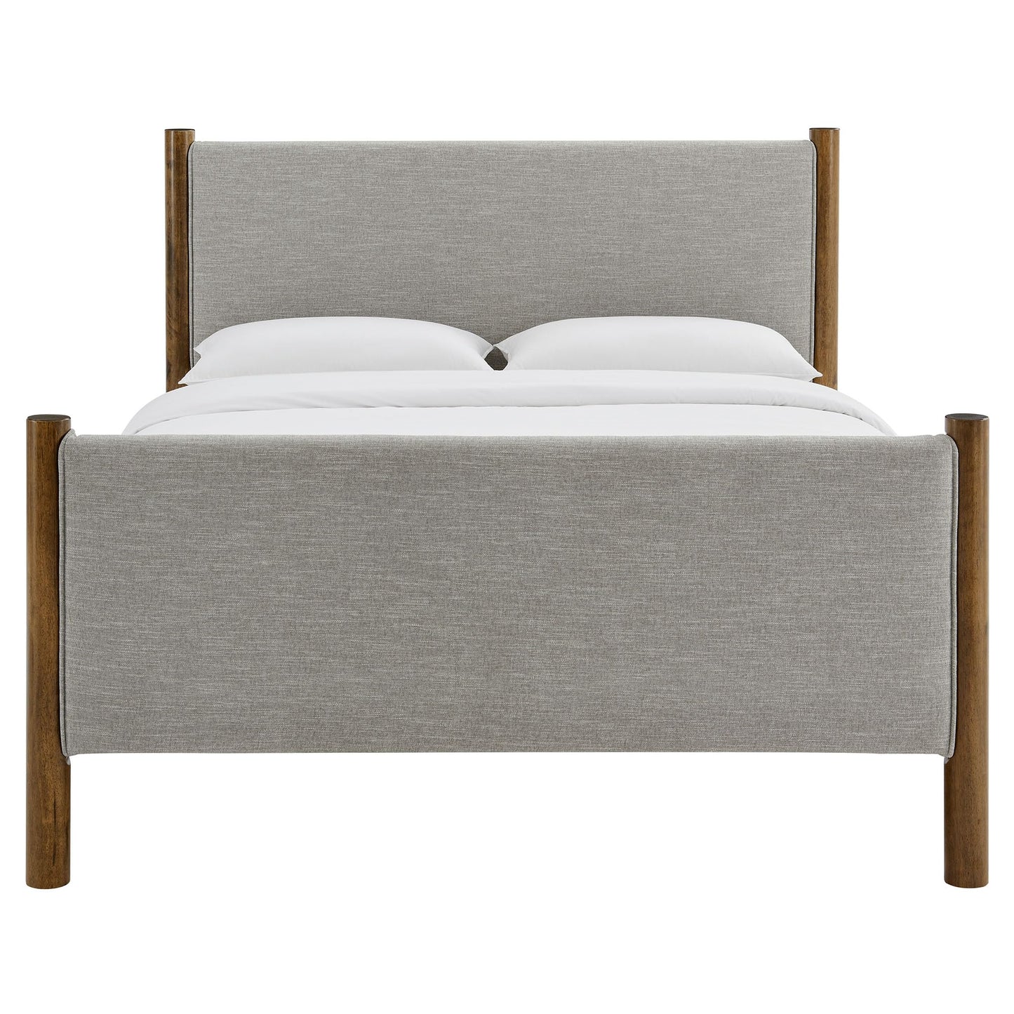 Modway Maven King Size Bed Frame in Tan Walnut with Faux Leather Upholstered Headboard and Footboard – Wood King Platform Bed Frame – No Box Spring Needed
