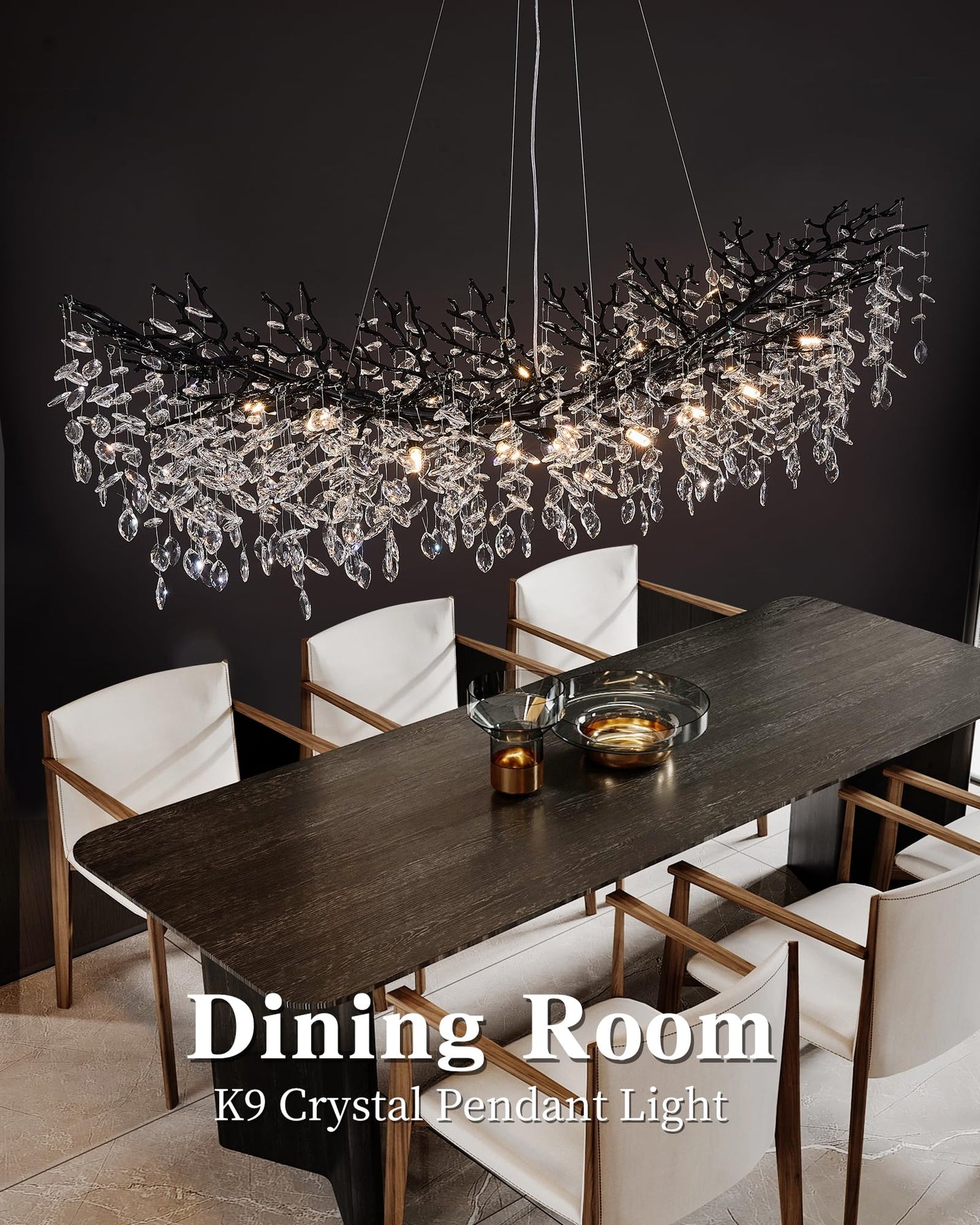 Modern Tree Branch Crystal Chandelier Luxury Silver Crystal Pendant Lighting 18" Contemporary 6-Light Chandeliers for Dining Room Kitchen Bedroom Living Room