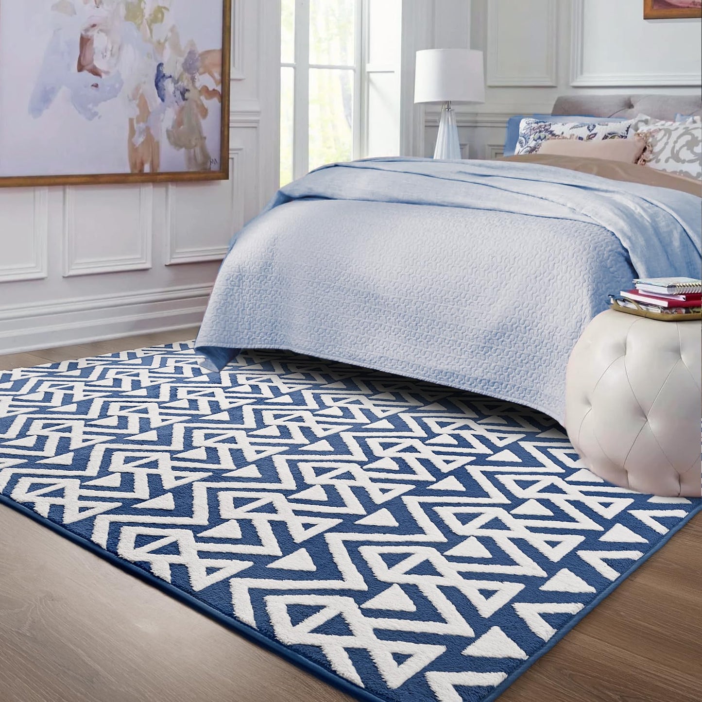 Ompaa Ultra Soft Geometric Bedroom Rugs Memory Foam Carpet, Black 7 x 10 Feet Large, Cozy Area Rugs for Living Room Couch Dorm Bedside Kids Girls Teens Room Nursery Decor Floor Mat