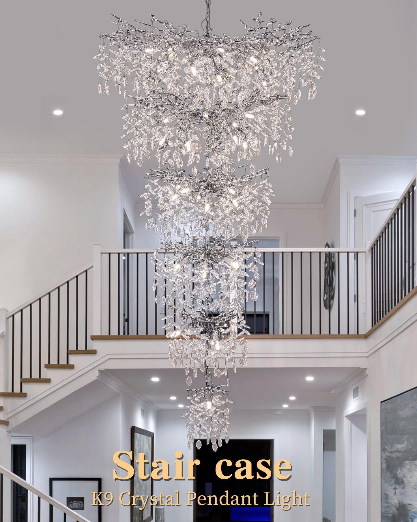 Modern Tree Branch Crystal Chandelier Luxury Silver Crystal Pendant Lighting 18" Contemporary 6-Light Chandeliers for Dining Room Kitchen Bedroom Living Room