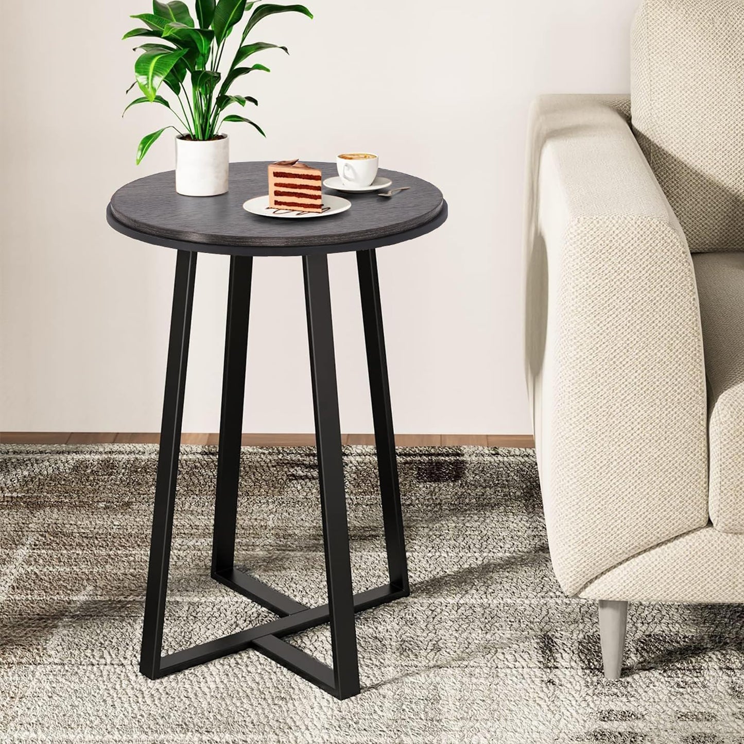 Round End Tables, Small Side Table White Marble Texture MDF Top,Metal Frame Gold Color, Tall End Table for Bed Room,Coffee Tea End Table for Living Room (White Marble+Gold)