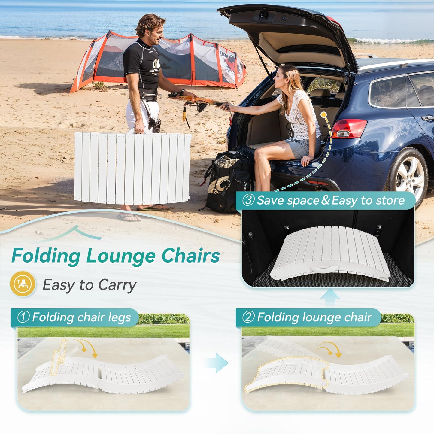 Folding Pool Lounge Chairs Set of 2, HDPS Anti-Floating Lounge Chairs for in-Pool Use, Chairs with Headrest for Hotel, Resort, Poolside, Beach & Sun Decks, Yellow