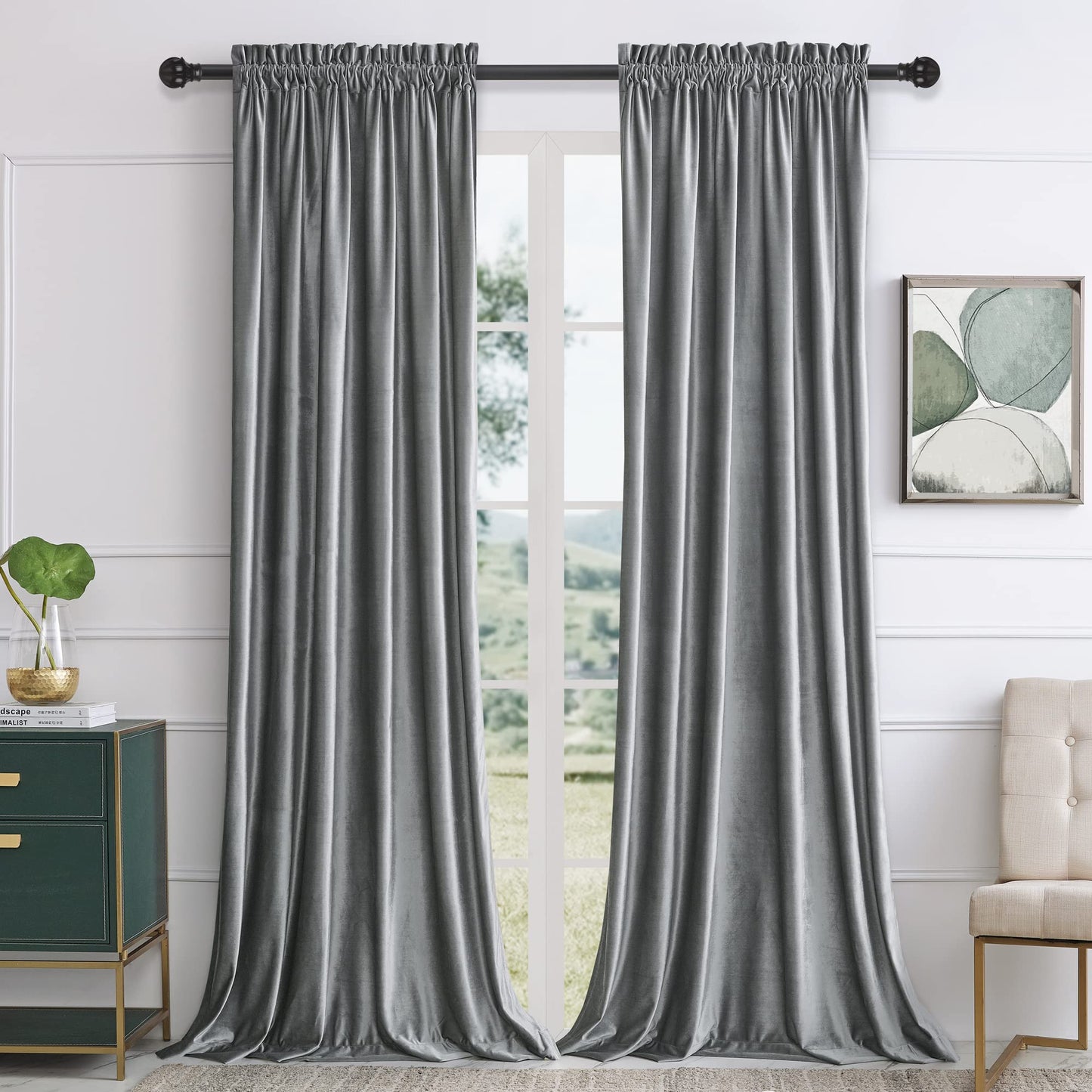 PRIMROSE Velvet Curtains 84 inch for Living Room Champagne Beige Rod Pocket Window Drapes Treatment Semi Room Darkening Decor Curtains for Bedroom Set of 2 Panels