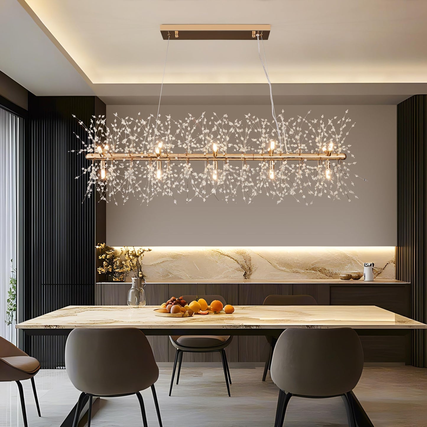 Modern Tree Branch Crystal Chandelier Luxury Silver Crystal Pendant Lighting 18" Contemporary 6-Light Chandeliers for Dining Room Kitchen Bedroom Living Room