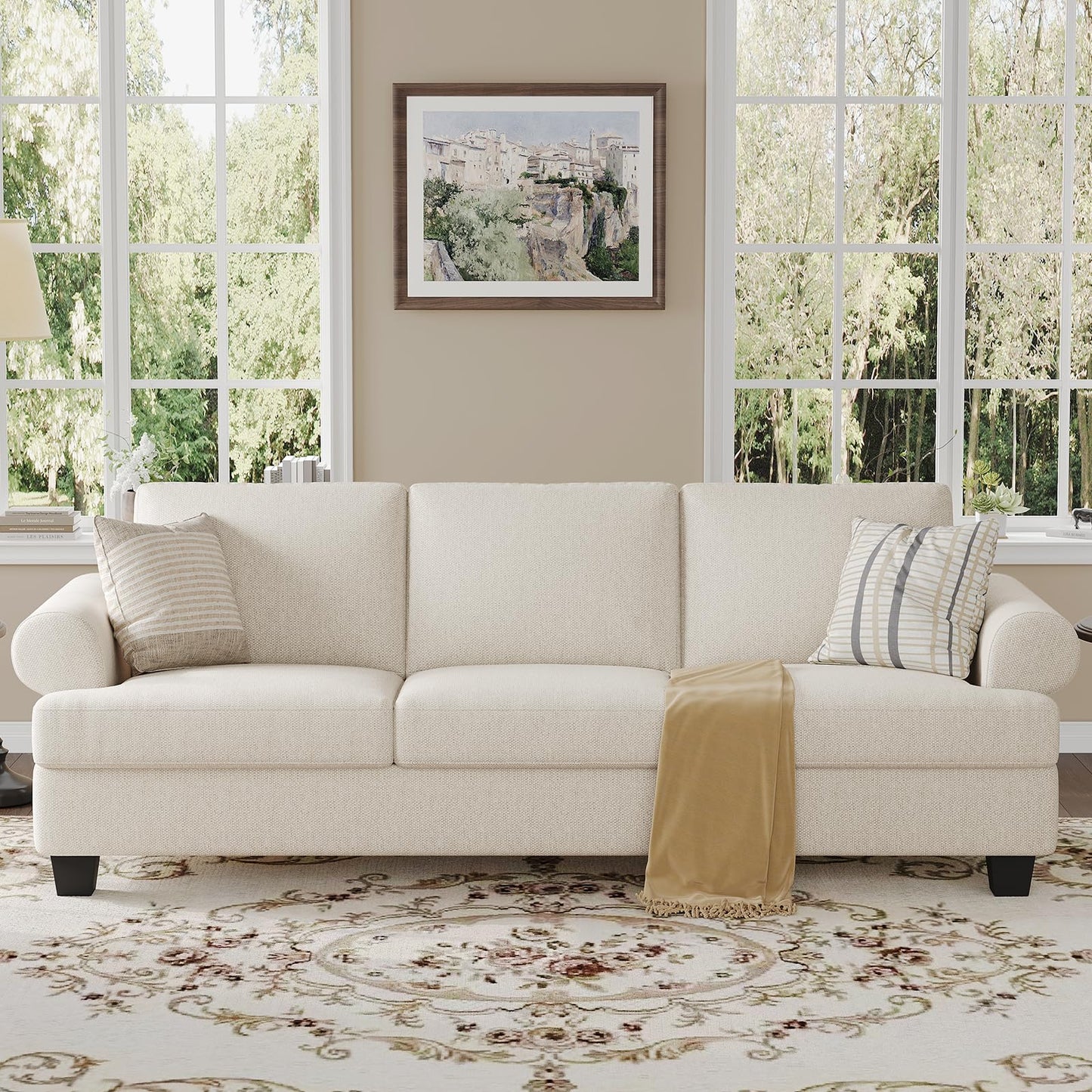 91 Inch Lawson Sofa with Extra Deep Seats Oversize, Mid-Century 3-Seat Sofa Couch, for Living Room, Apartment, Lounge, Dark Blue