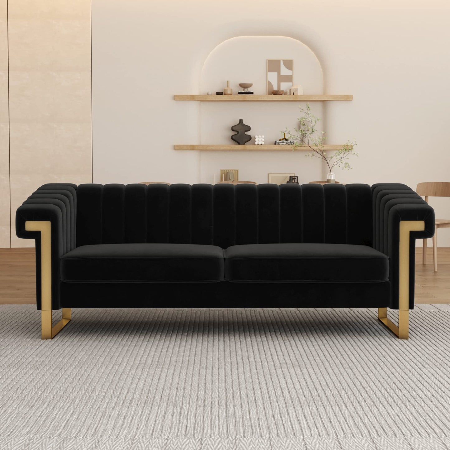 83'' Velvet Couches for Living Room 3-Seater Comfy Sofas Upholstered Modern Couch for Small Spaces Apartment (Cracker Khaki)