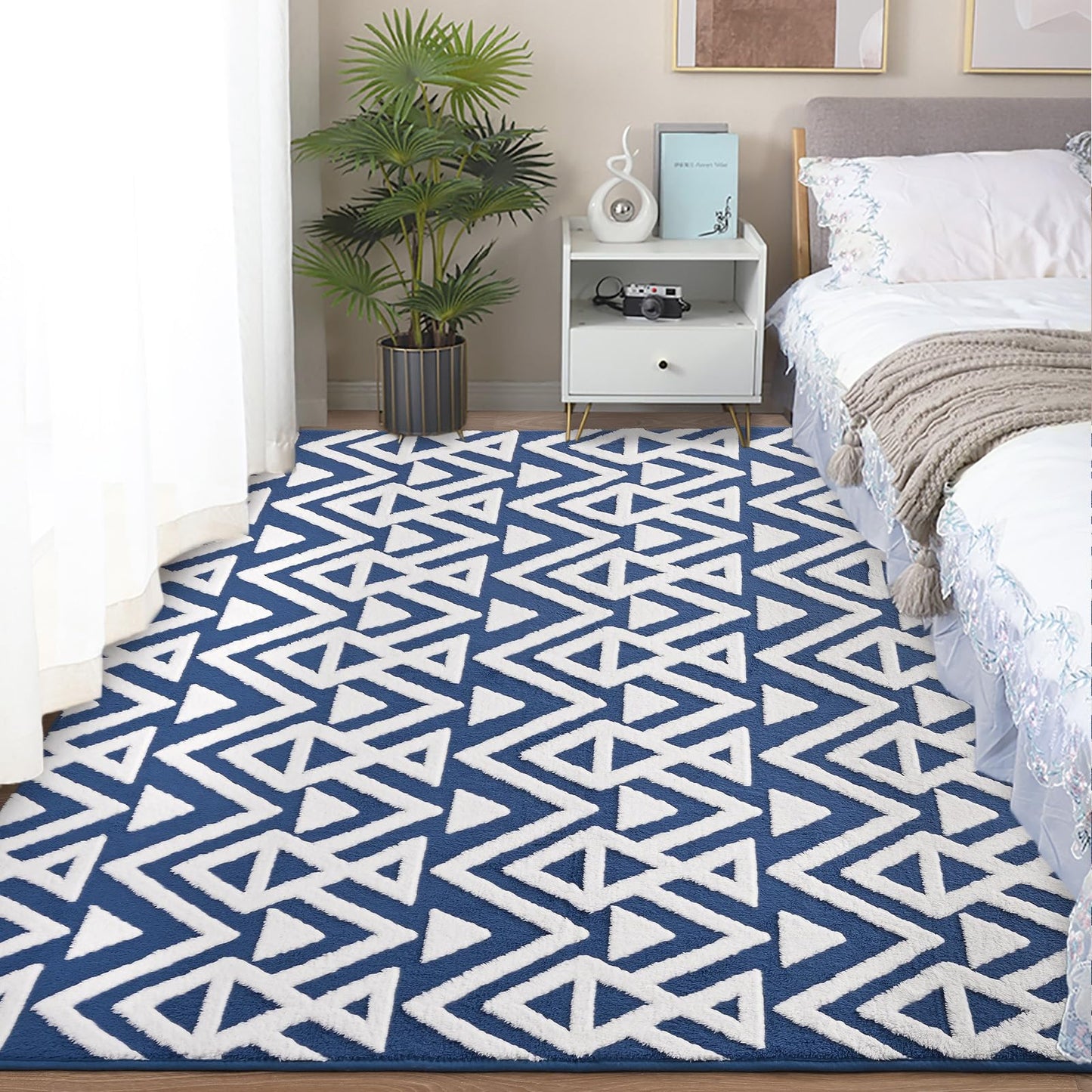 Ompaa Ultra Soft Geometric Bedroom Rugs Memory Foam Carpet, Black 7 x 10 Feet Large, Cozy Area Rugs for Living Room Couch Dorm Bedside Kids Girls Teens Room Nursery Decor Floor Mat