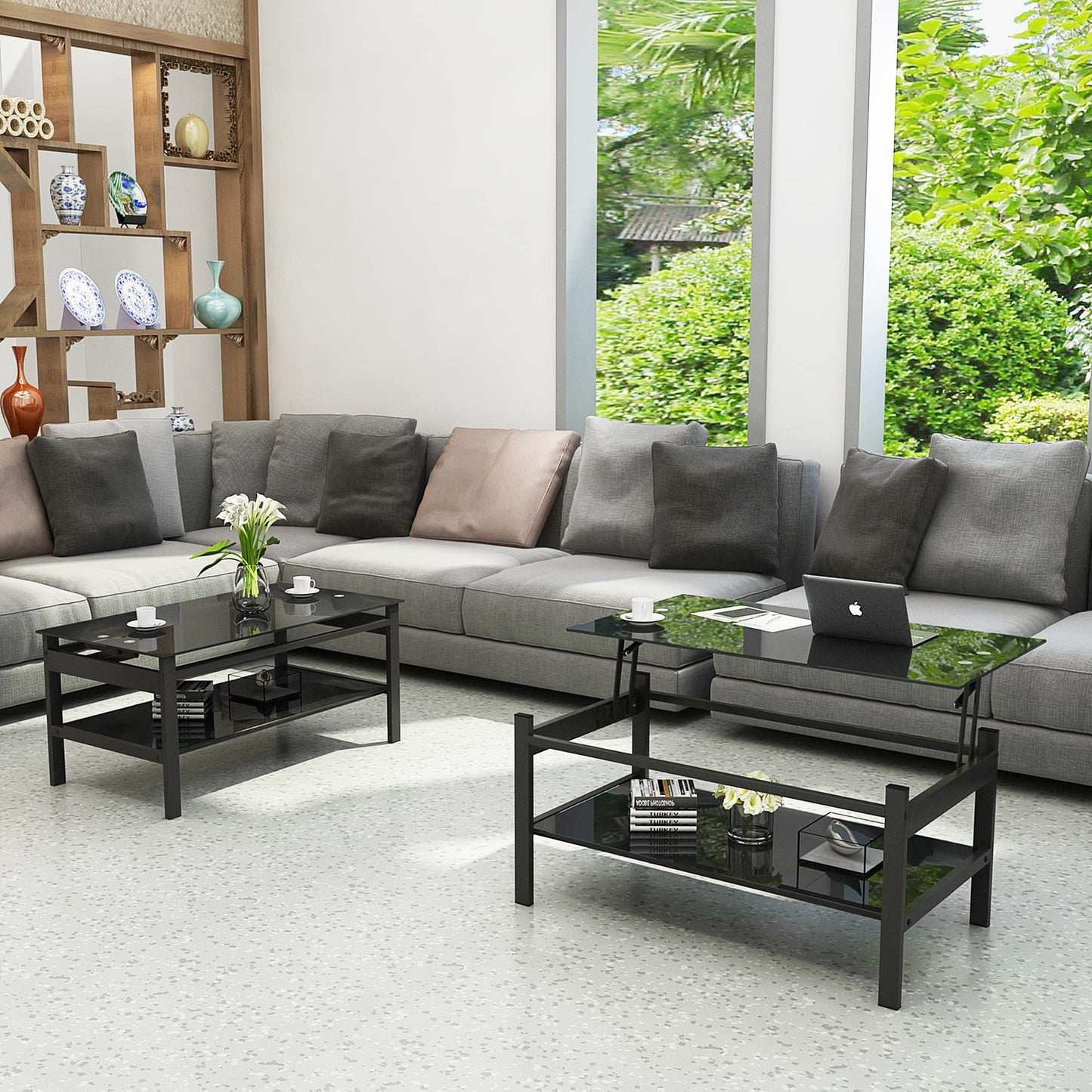 Meihua Tempered Glass Coffee Table for Living Room, Clear Center Table with 0.47 inch Tempered Glass, Transparent Modern Coffee Table