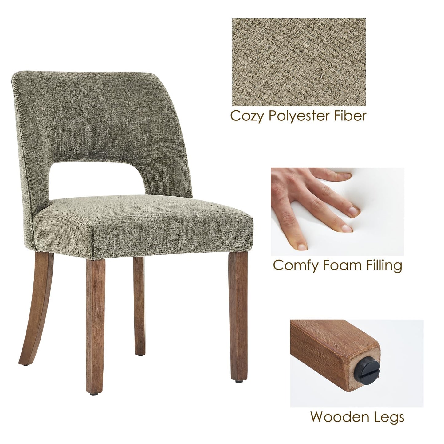VKNOW Wooden Dining Chairs Set of 2, Modern Fabric Upholstered Dining Room Chair Kitchen Chairs, Farmhouse Dinner Chair for Kitchen Dining Room, Beige-Black Legs