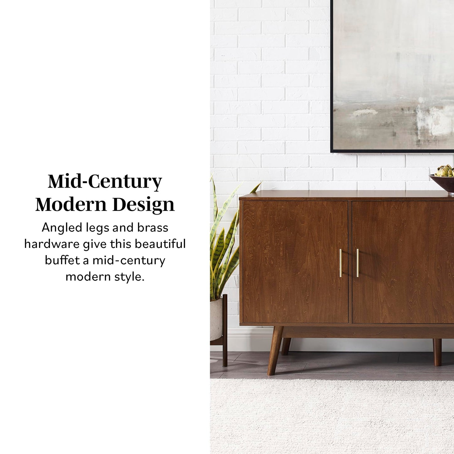 Walker Edison Mid-Century Modern Wood Kitchen Buffet Sideboard Entryway Serving Storage Cabinet Doors-Dining Room Console, 70 Inch, Walnut