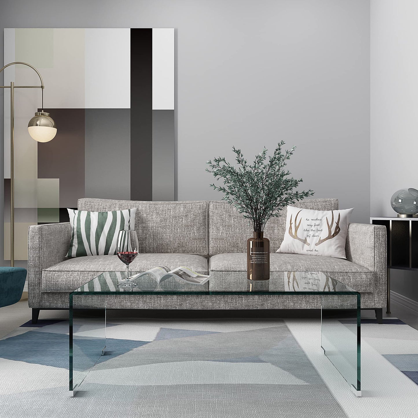 Meihua Tempered Glass Coffee Table for Living Room, Clear Center Table with 0.47 inch Tempered Glass, Transparent Modern Coffee Table
