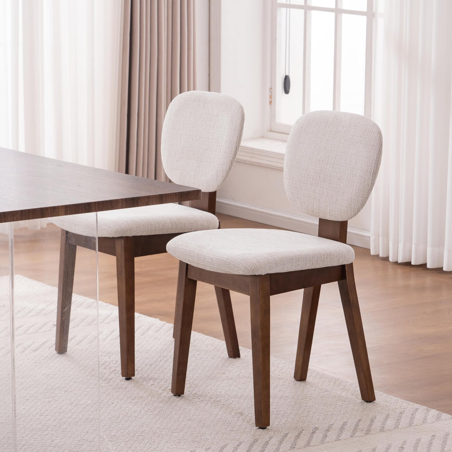 VKNOW Wooden Dining Chairs Set of 4, Mid Century Modern Upholstered Kitchen Side Chairs, Chenille Dining Room Chair with Curved Seat Backrest for Home Dining Room,Green
