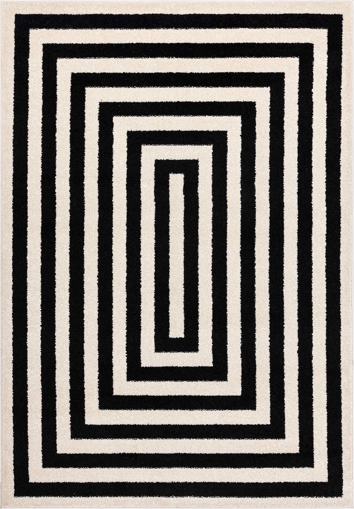 Abani Contemporary Black & Ivory 5'3" x 7'6" Area Rug, Contrasting Geometric Modern Stripe Symmetrical Living Room Carpet Rugs