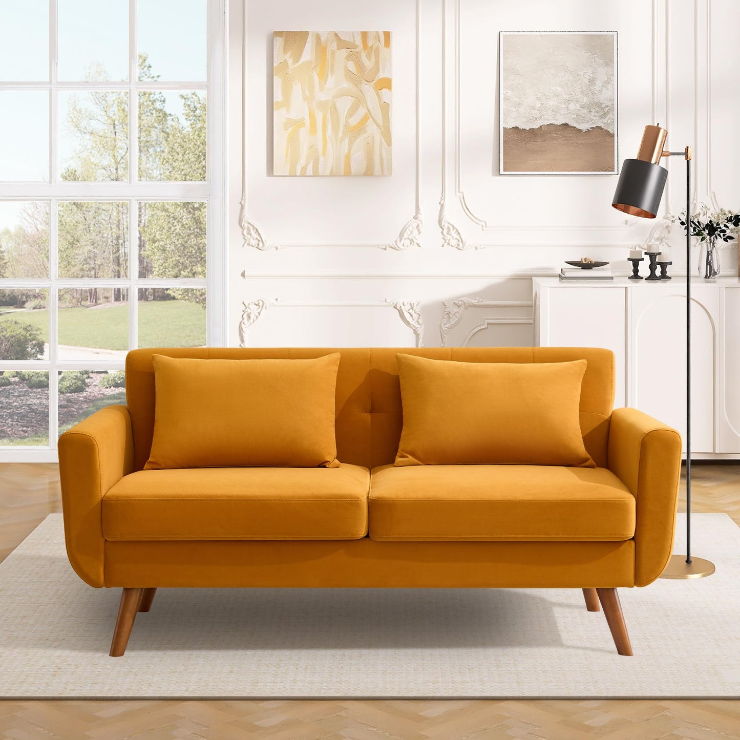 Tbfit 65" W Loveseat Sofa, Mid Century Modern Love Seat Couches for Living Room, Button Tufted Upholstered Small Couch for Bedroom, Solid and Easy to Install Love Seats Furniture, Grey
