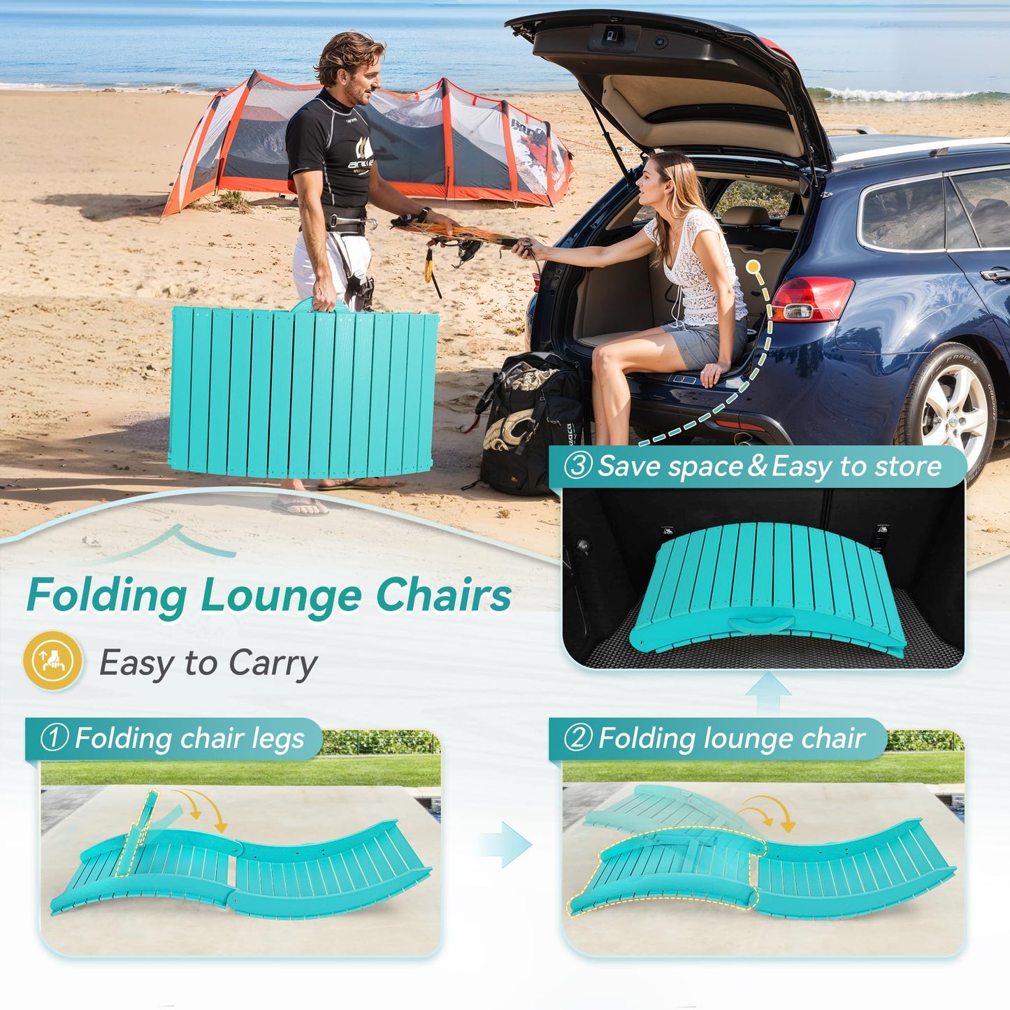 Folding Pool Lounge Chairs Set of 2, HDPS Anti-Floating Lounge Chairs for in-Pool Use, Chairs with Headrest for Hotel, Resort, Poolside, Beach & Sun Decks, Yellow