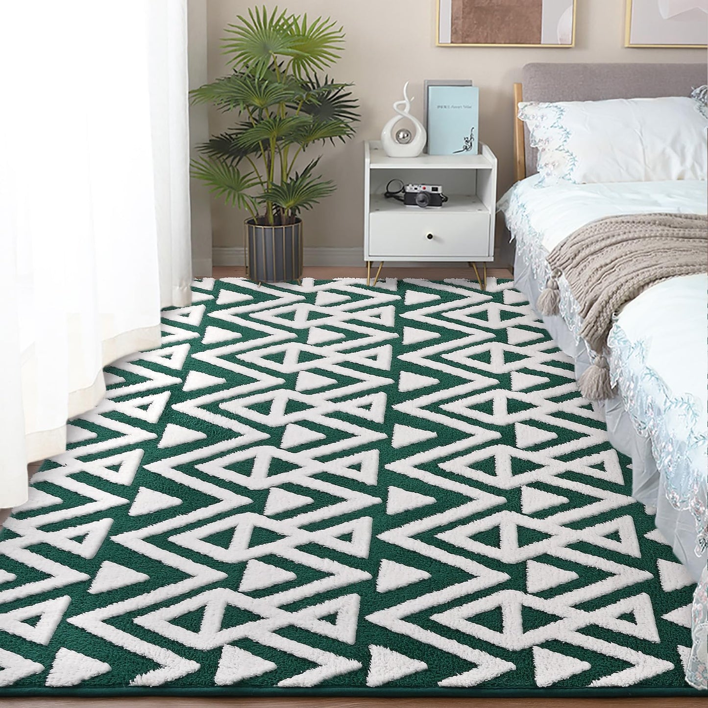 Ompaa Ultra Soft Geometric Bedroom Rugs Memory Foam Carpet, Black 7 x 10 Feet Large, Cozy Area Rugs for Living Room Couch Dorm Bedside Kids Girls Teens Room Nursery Decor Floor Mat