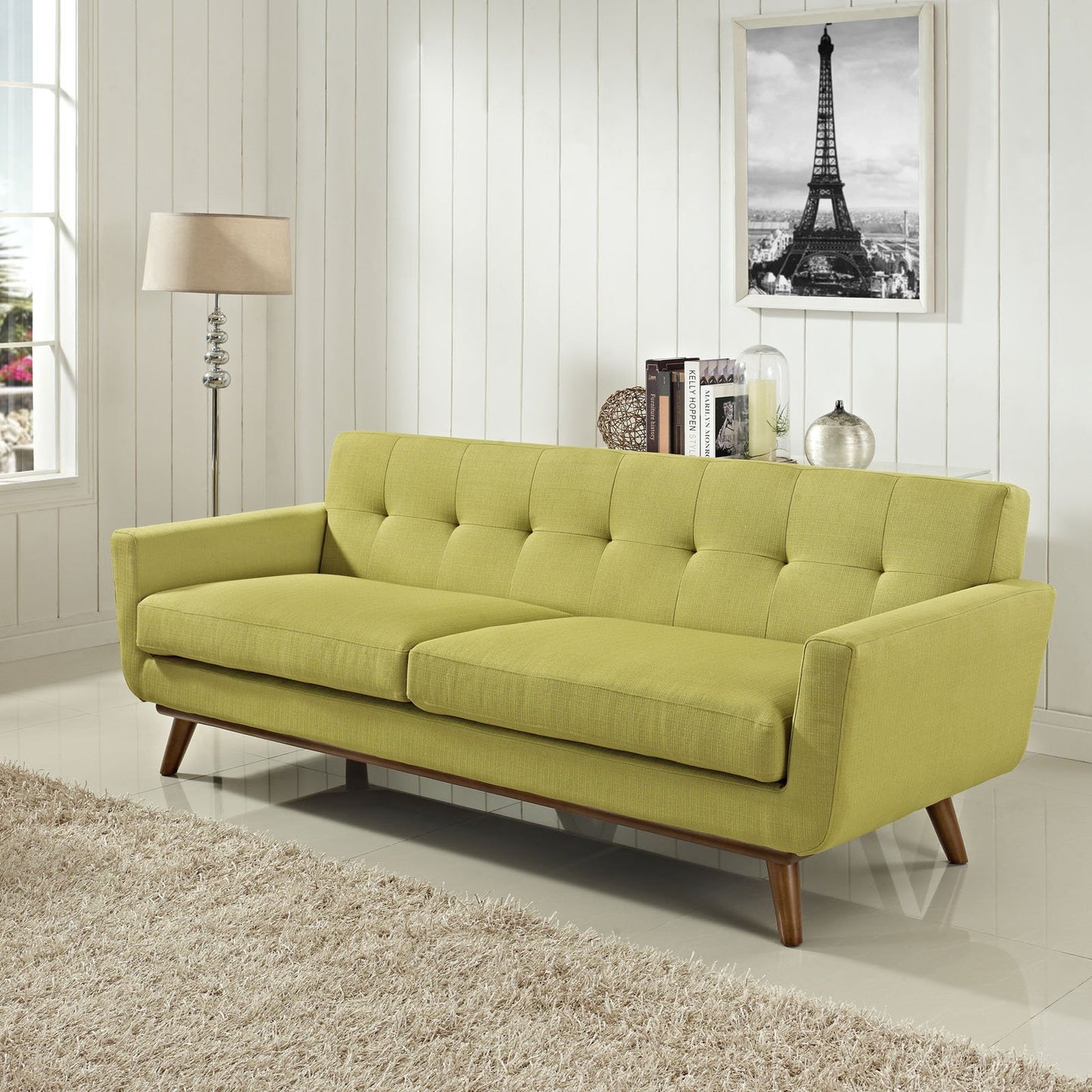 Modway Engage Mid-Century Modern Upholstered Fabric Sofa in Wheatgrass