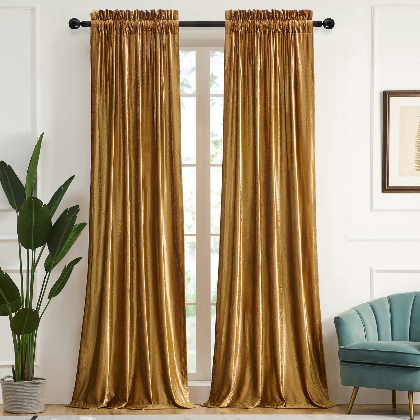 PRIMROSE Velvet Curtains 84 inch for Living Room Champagne Beige Rod Pocket Window Drapes Treatment Semi Room Darkening Decor Curtains for Bedroom Set of 2 Panels