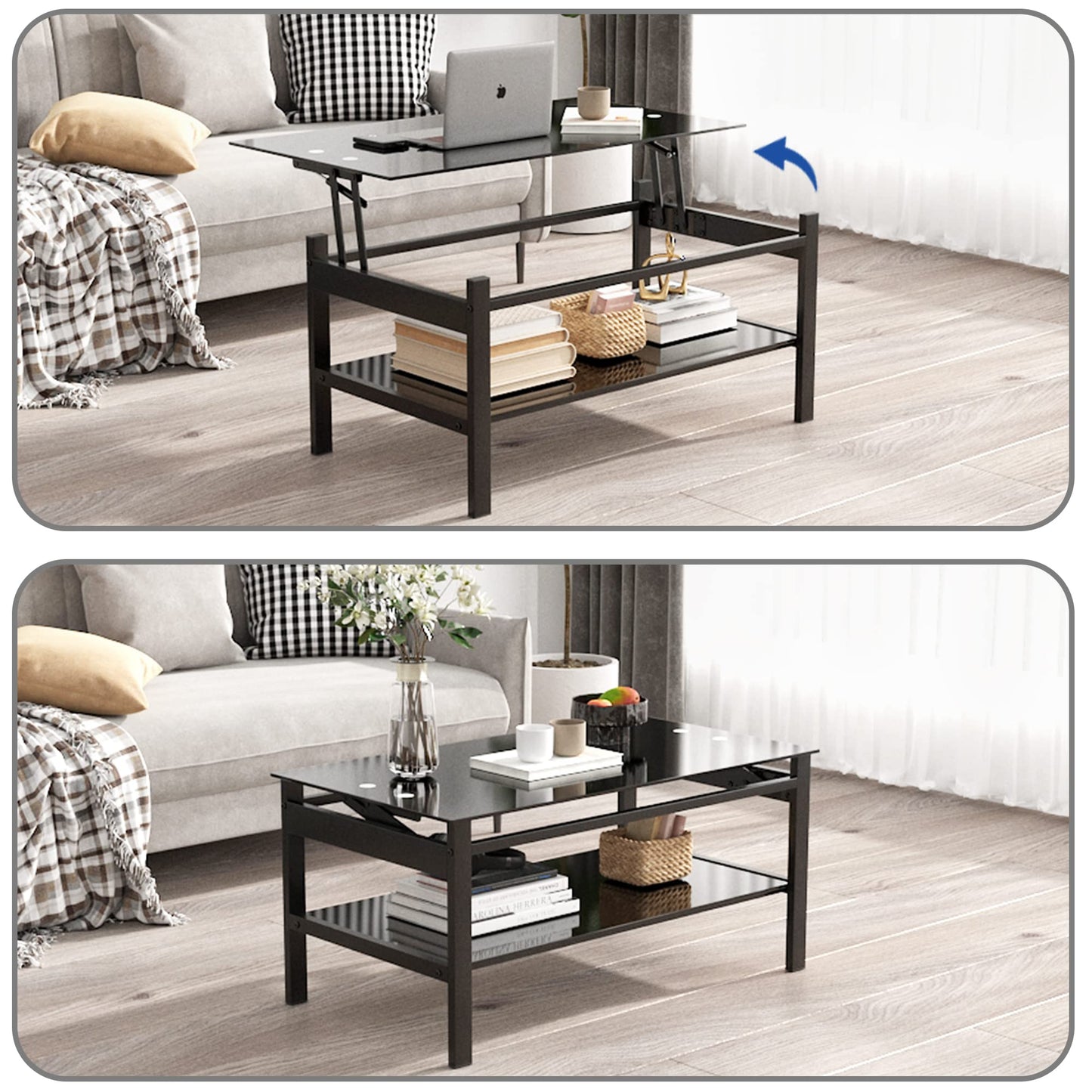 Meihua Tempered Glass Coffee Table for Living Room, Clear Center Table with 0.47 inch Tempered Glass, Transparent Modern Coffee Table