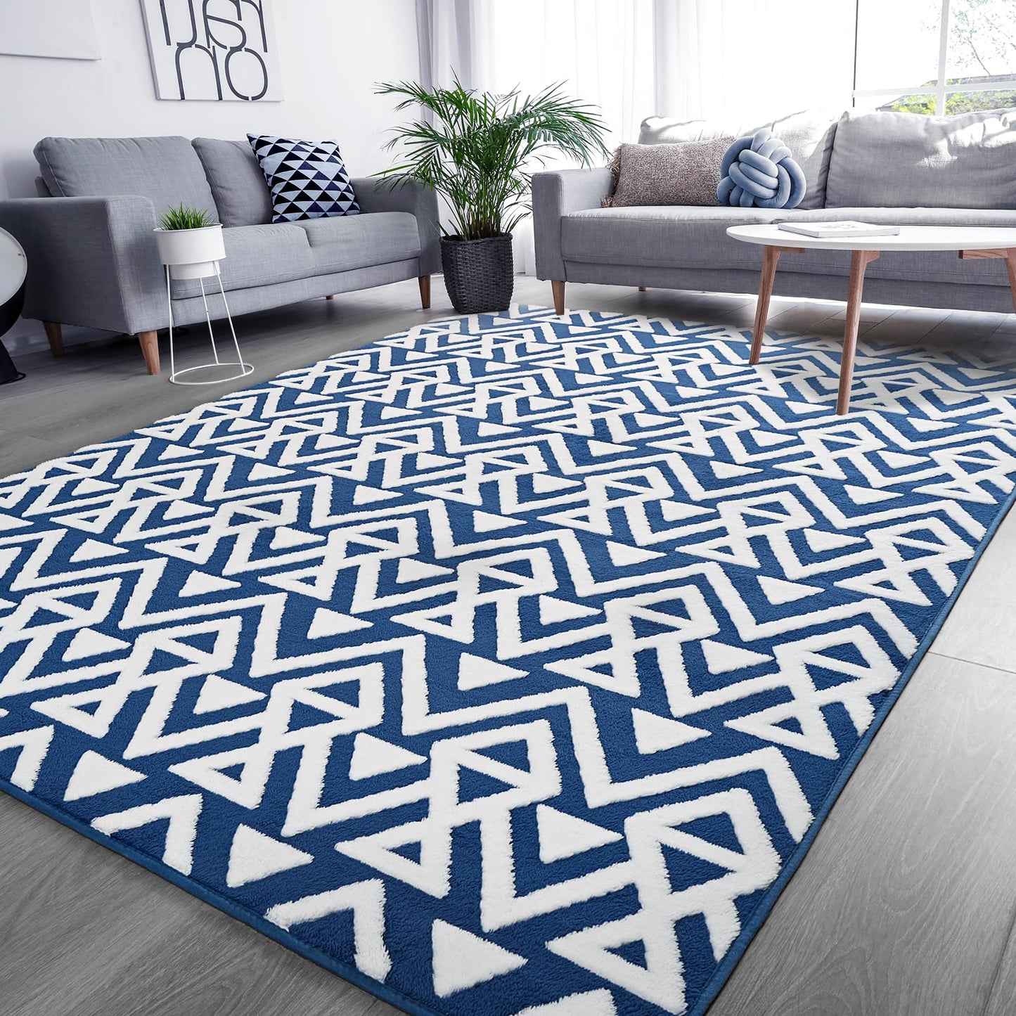 Ompaa Ultra Soft Geometric Bedroom Rugs Memory Foam Carpet, Black 7 x 10 Feet Large, Cozy Area Rugs for Living Room Couch Dorm Bedside Kids Girls Teens Room Nursery Decor Floor Mat
