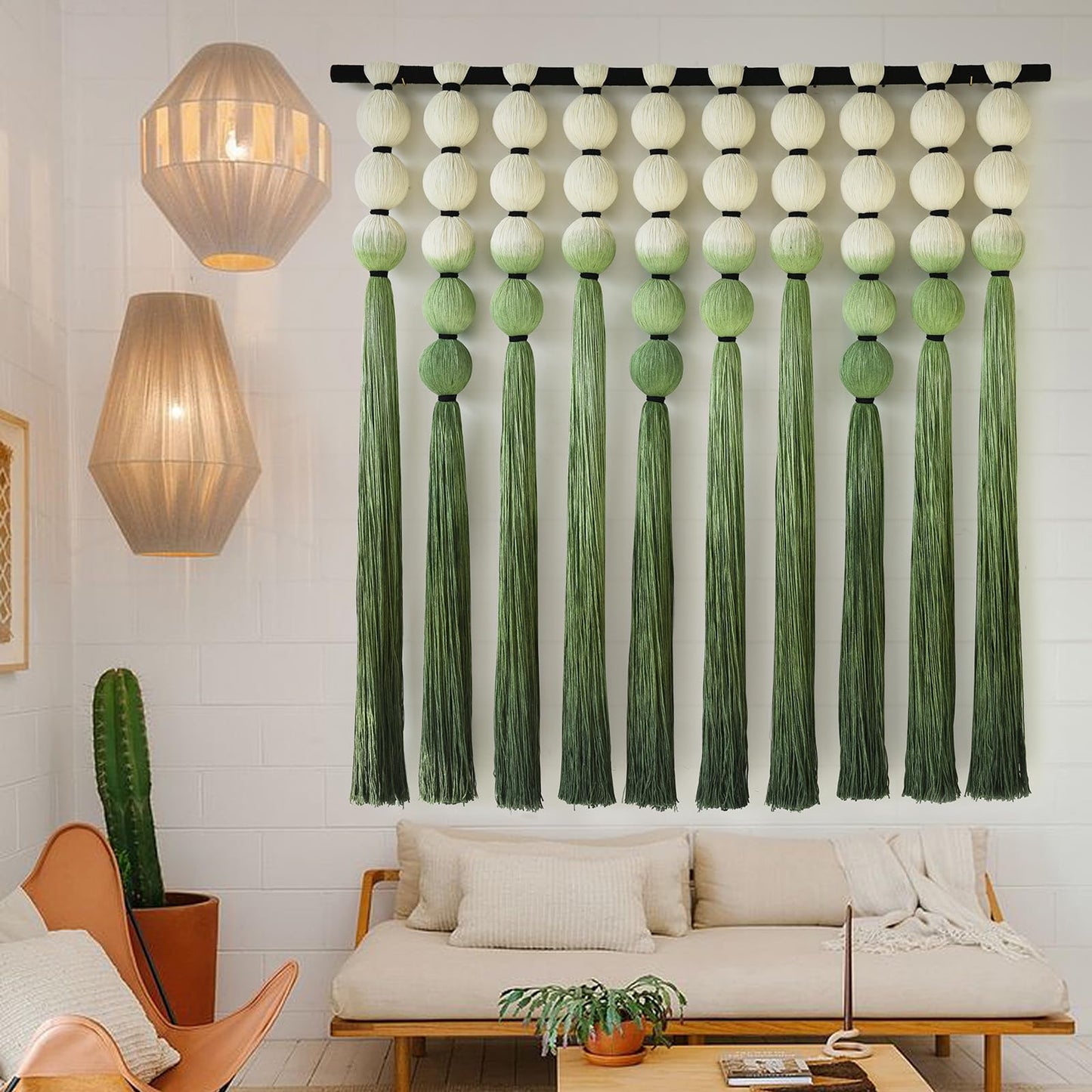 IOWER Macrame Wall Hanging Brown Yarn Beaded Backdrop Boho Wall Decor Round Tassel Home Wall Aesthetic Living Rooms Bedrooms Offices Geometric Art Chic Home Decor 39" W x 55" L