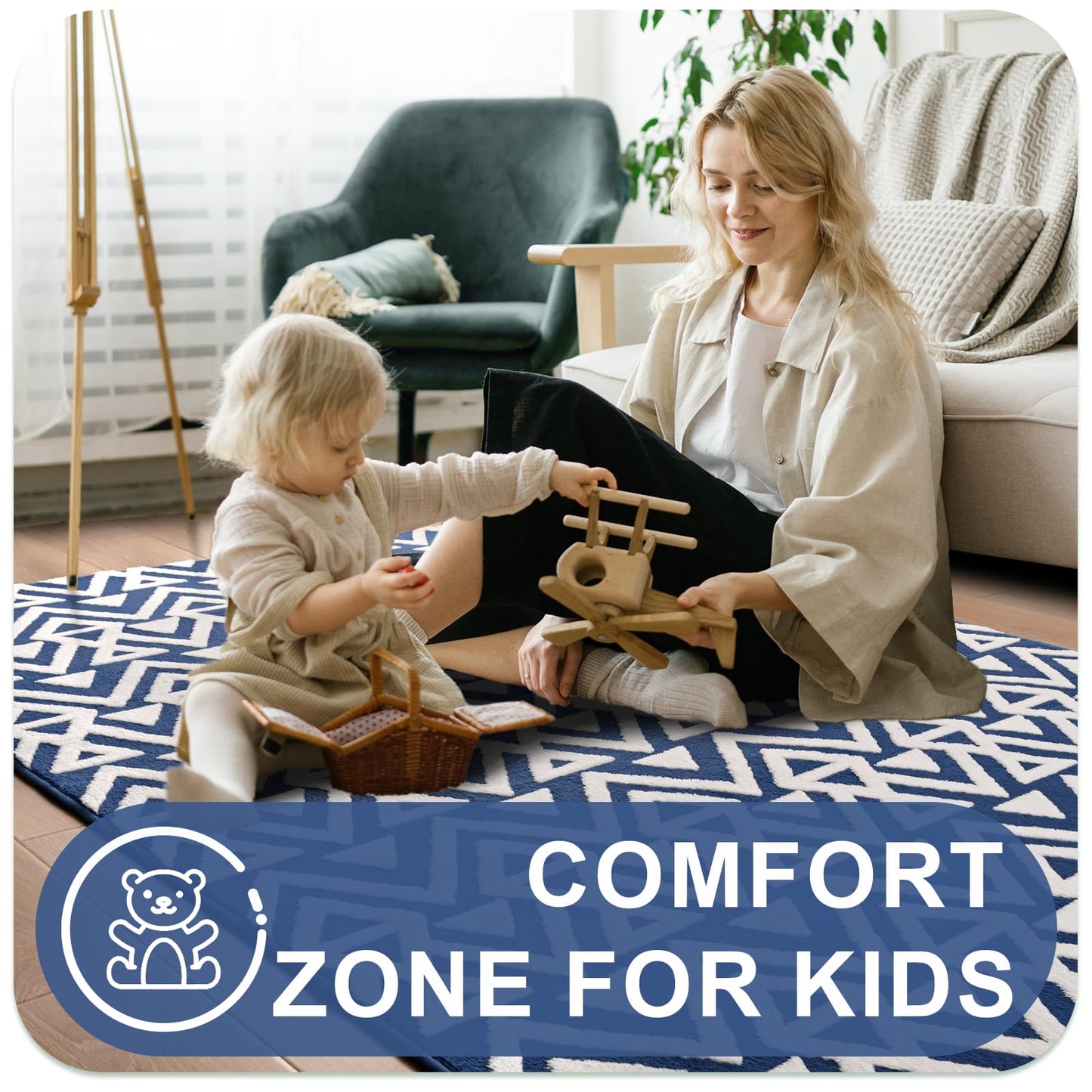 Ompaa Ultra Soft Geometric Bedroom Rugs Memory Foam Carpet, Black 7 x 10 Feet Large, Cozy Area Rugs for Living Room Couch Dorm Bedside Kids Girls Teens Room Nursery Decor Floor Mat