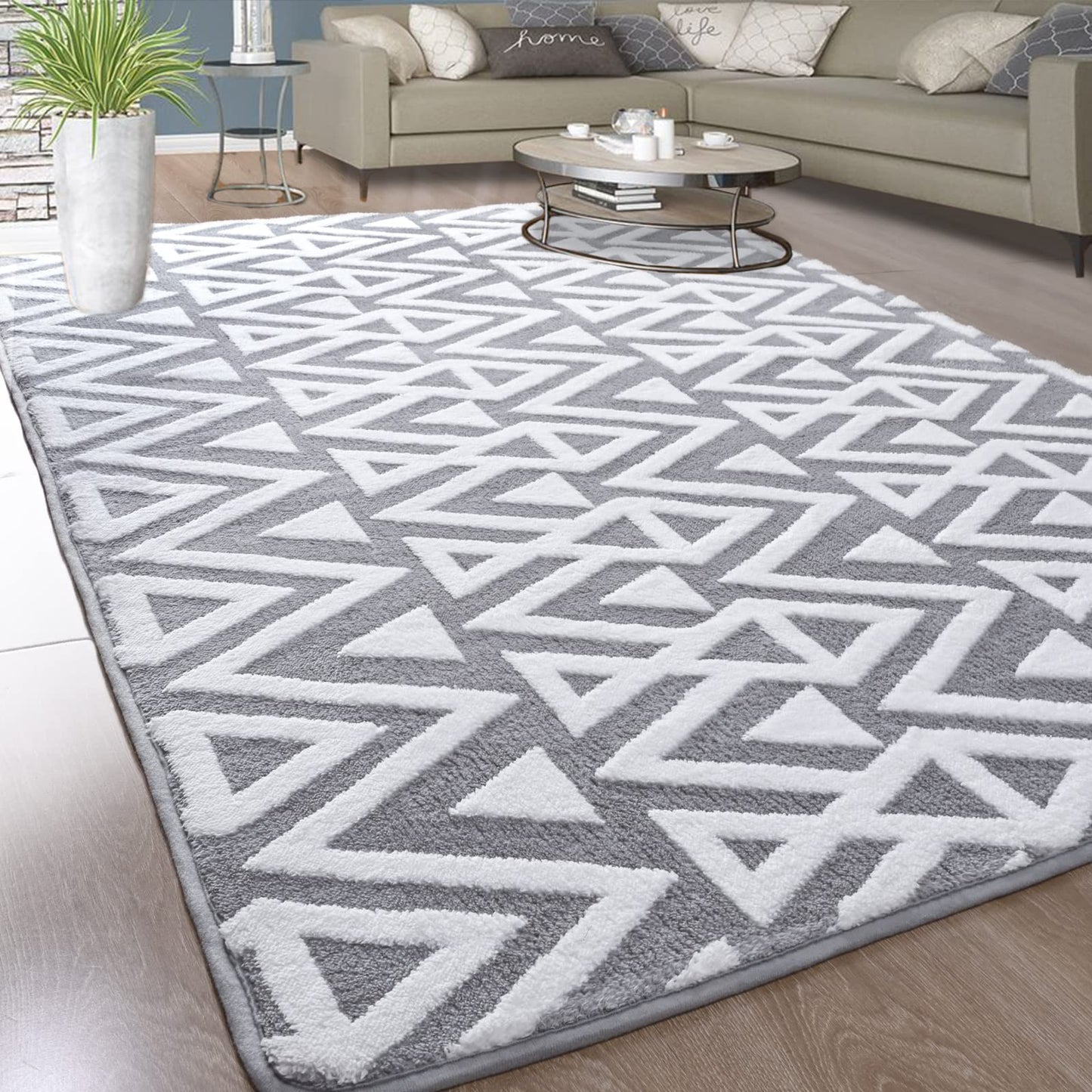 Ompaa Ultra Soft Geometric Bedroom Rugs Memory Foam Carpet, Black 7 x 10 Feet Large, Cozy Area Rugs for Living Room Couch Dorm Bedside Kids Girls Teens Room Nursery Decor Floor Mat