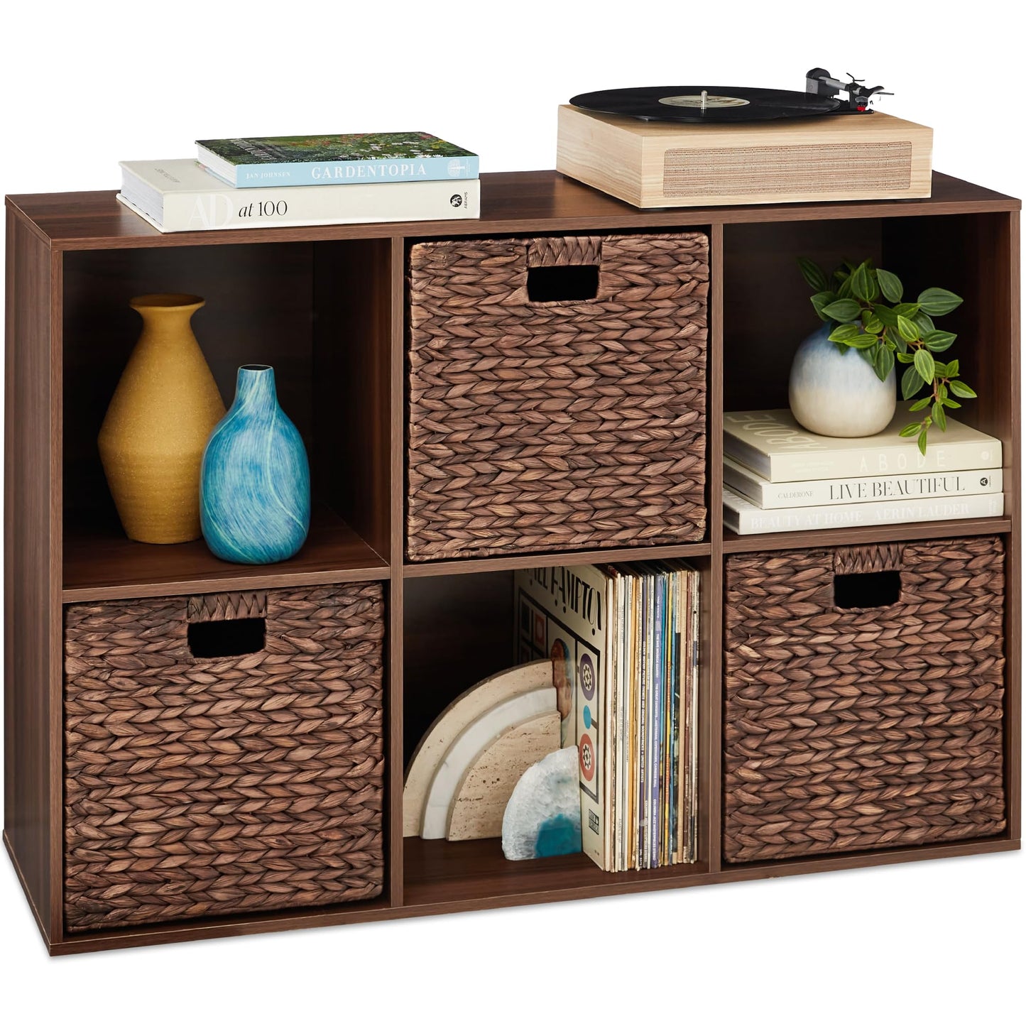 Best Choice Products 9-Cube Storage Organizer, 11in Shelf Opening, Bookcase, Display Shelf, Customizable w/ 3 Removable Back Panels - Walnut