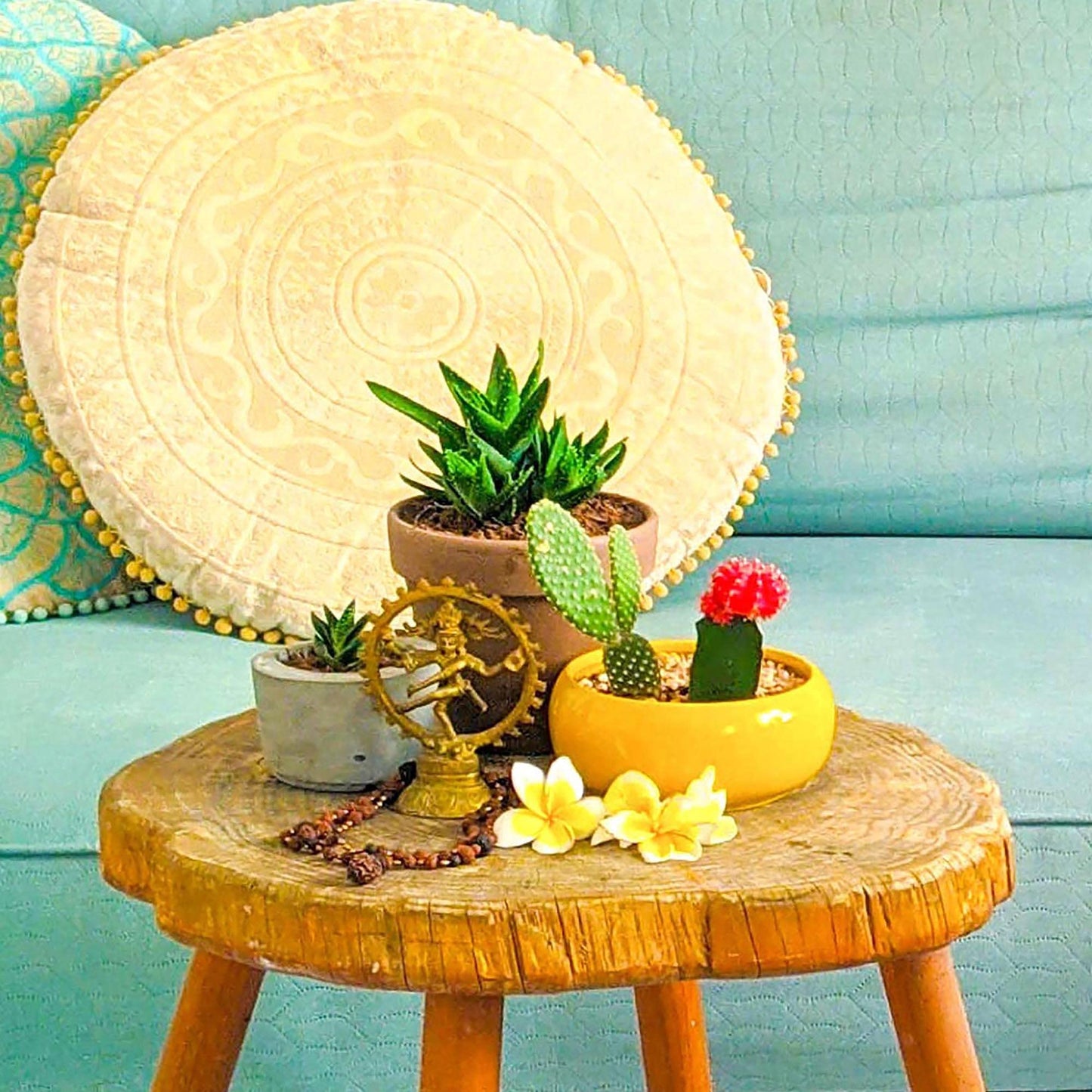 Large Round Floor Pillow Cover Blue Indian Décorative Accent Meditation Cushion Perfect for Living Room, Bedroom, Nursary or Children Room Seating Area Stool Footstool Pouf Ottoman 24x8 Unstuffed