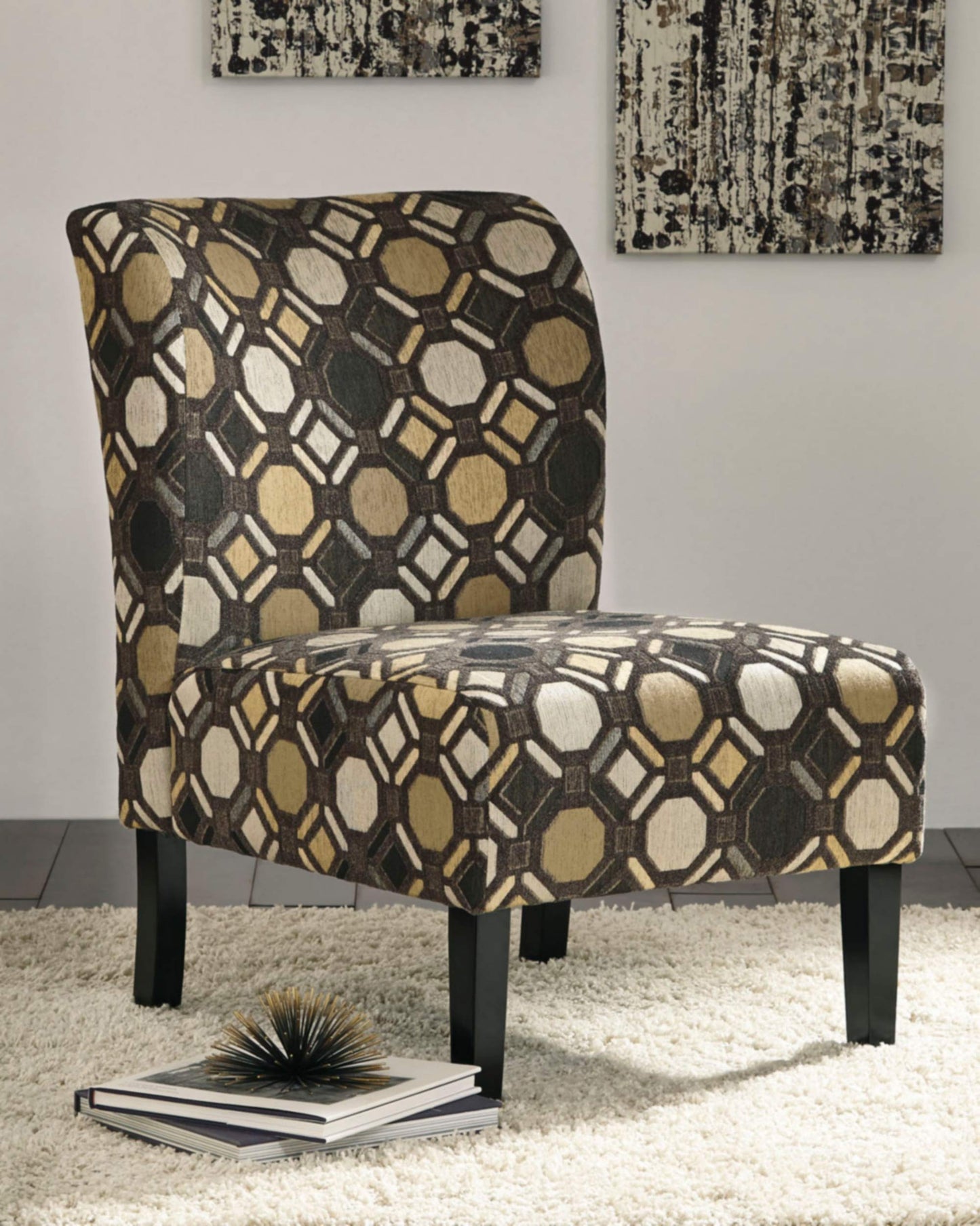 Signature Design by Ashley Triptis Floral Armless Accent Chair, White, Blue & Gray