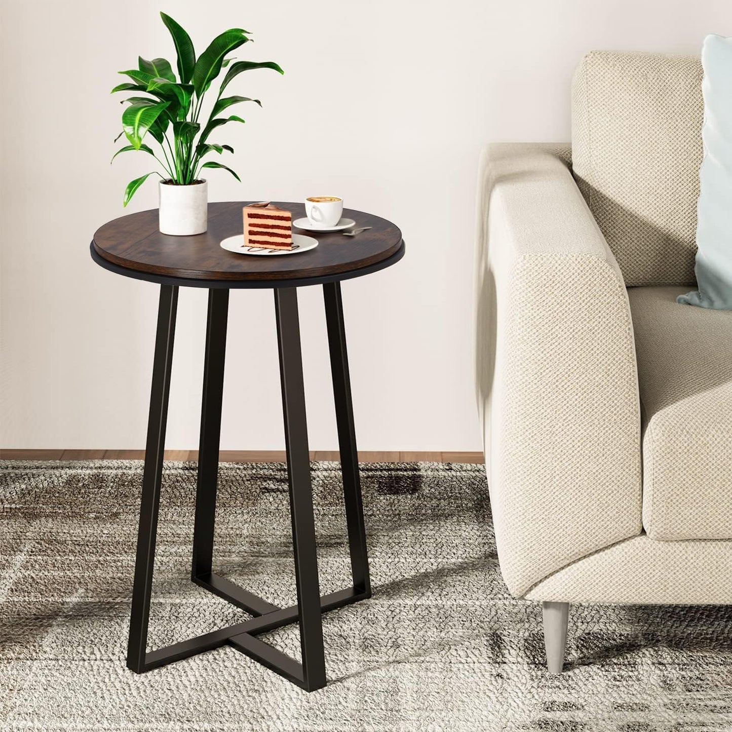 Round End Tables, Small Side Table White Marble Texture MDF Top,Metal Frame Gold Color, Tall End Table for Bed Room,Coffee Tea End Table for Living Room (White Marble+Gold)