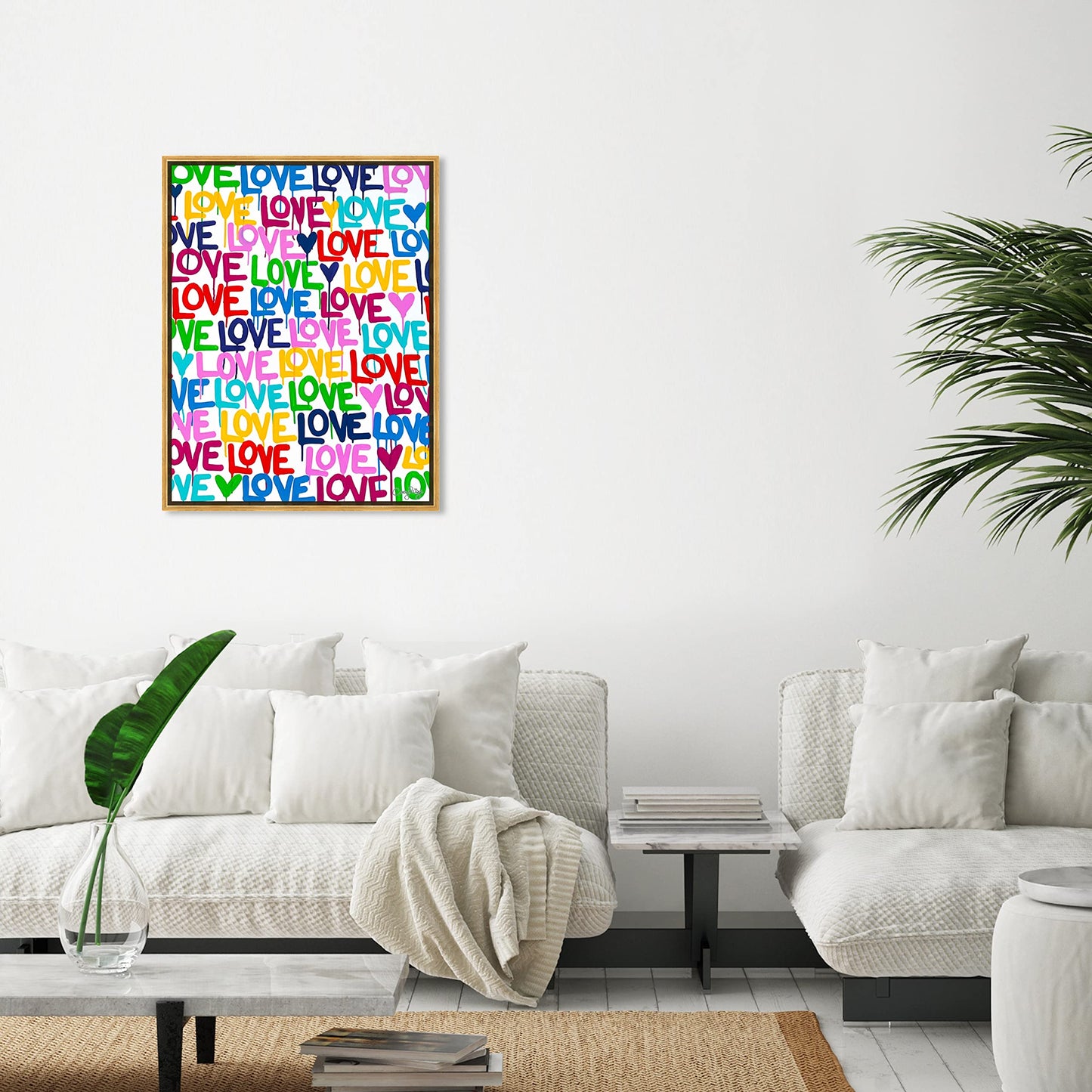 The Oliver Gal Artist Co. Abstract Modern Canvas Wall Art Corey Paige - Drippy Love Living Room Bedroom and Bathroom Home Decor 36 in x 45 in Blue and Pink, Gold Frame