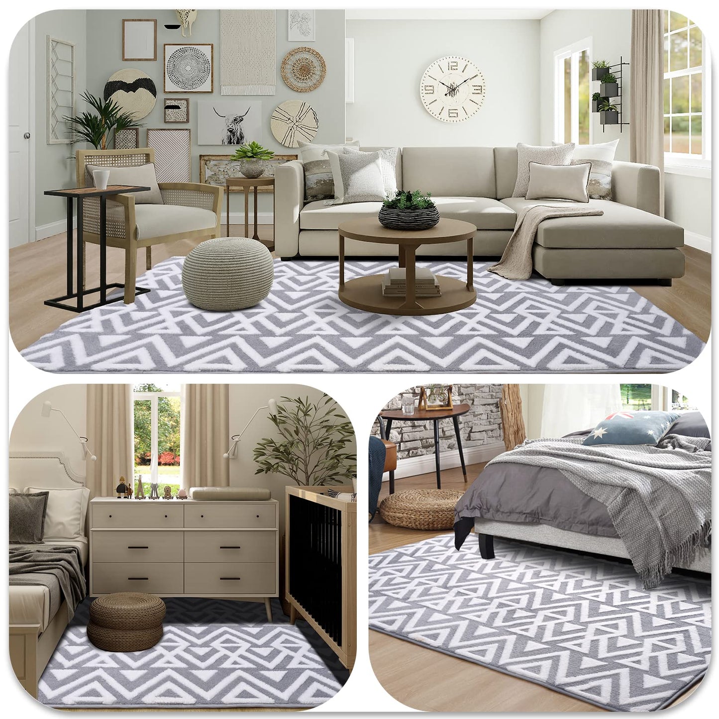 Ompaa Ultra Soft Geometric Bedroom Rugs Memory Foam Carpet, Black 7 x 10 Feet Large, Cozy Area Rugs for Living Room Couch Dorm Bedside Kids Girls Teens Room Nursery Decor Floor Mat