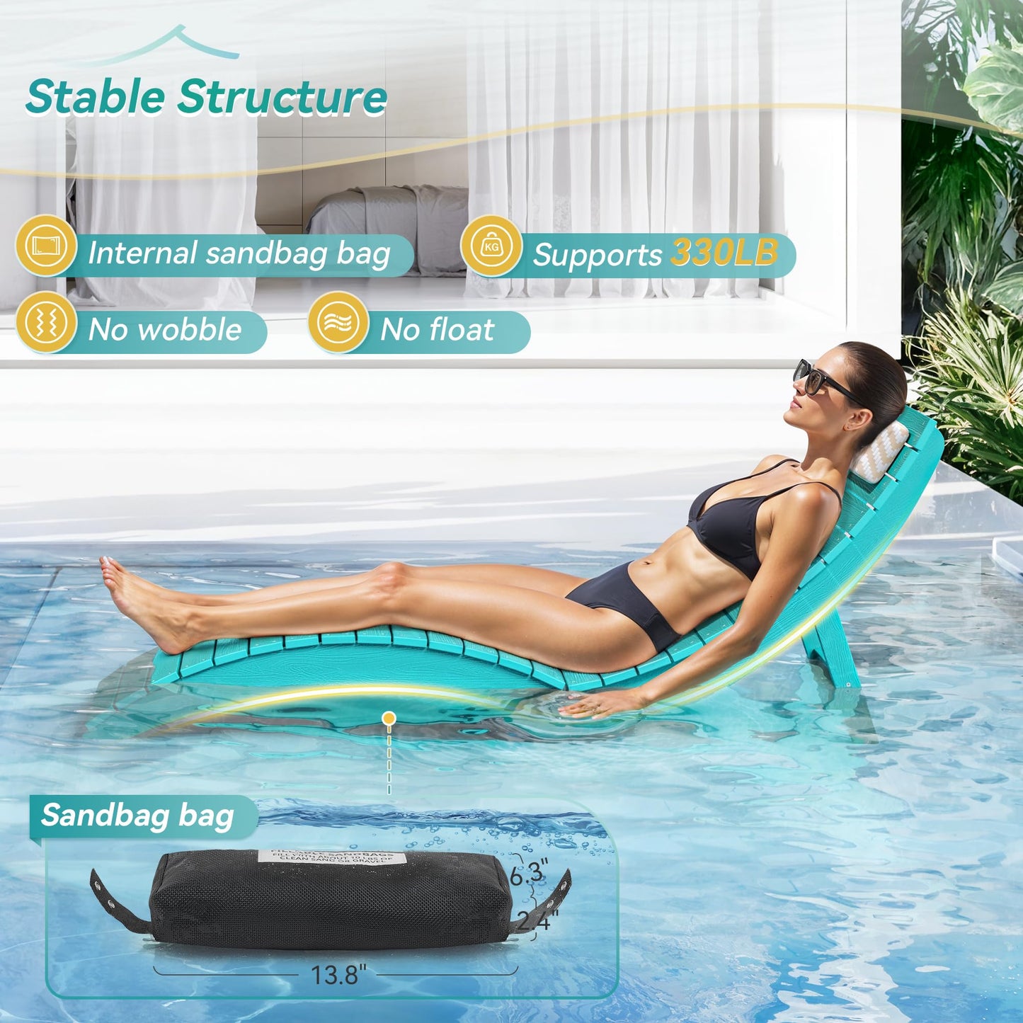 Folding Pool Lounge Chairs Set of 2, HDPS Anti-Floating Lounge Chairs for in-Pool Use, Chairs with Headrest for Hotel, Resort, Poolside, Beach & Sun Decks, Yellow