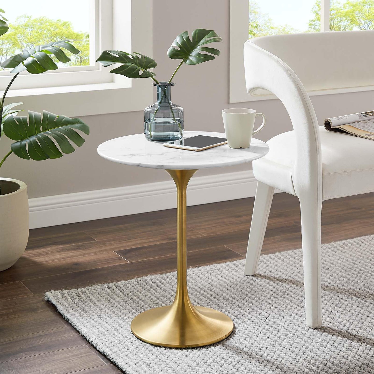 Modway Lippa Round 20" Wood Grain Mid-Century Modern Side Table, Black Cherry