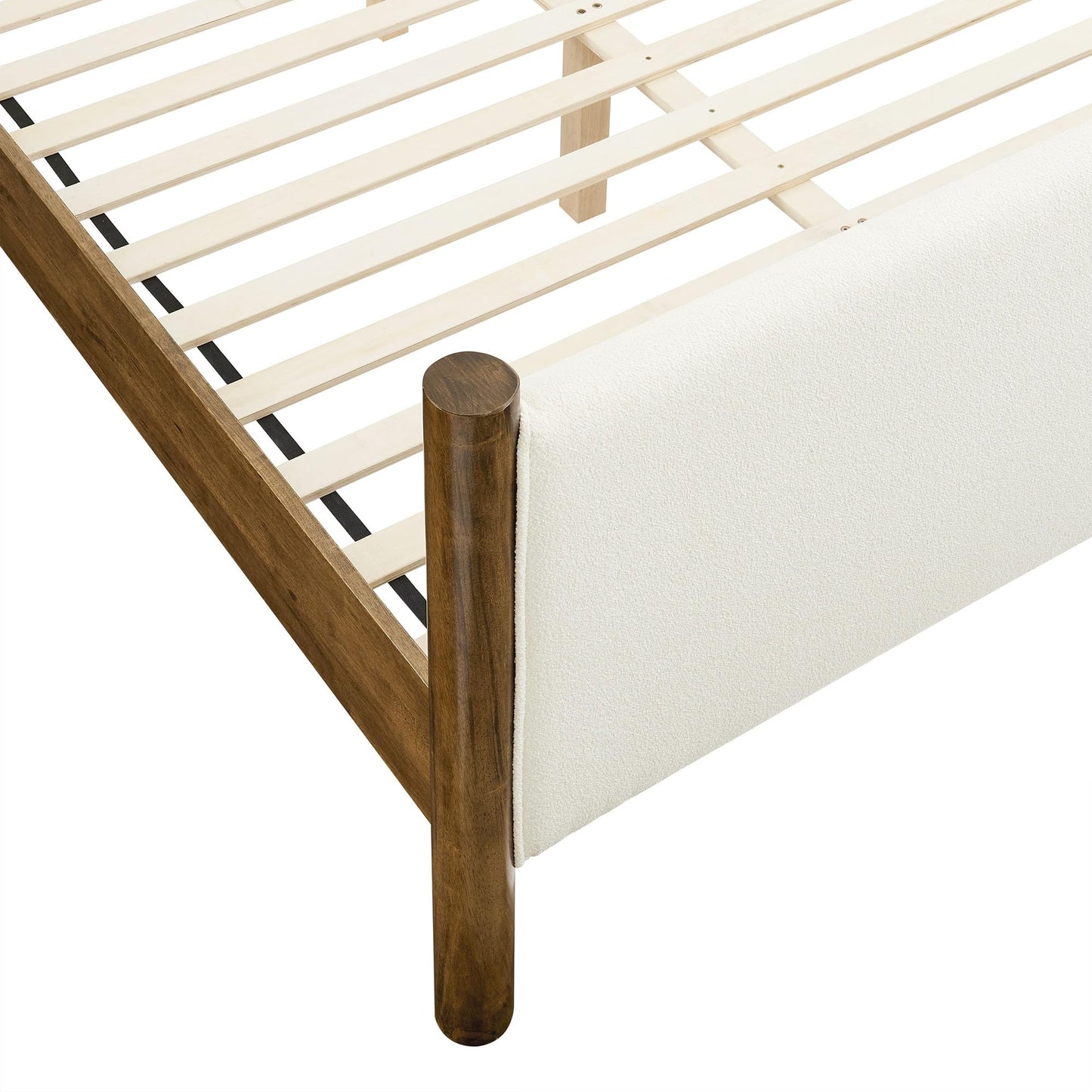 Modway Maven King Size Bed Frame in Tan Walnut with Faux Leather Upholstered Headboard and Footboard – Wood King Platform Bed Frame – No Box Spring Needed