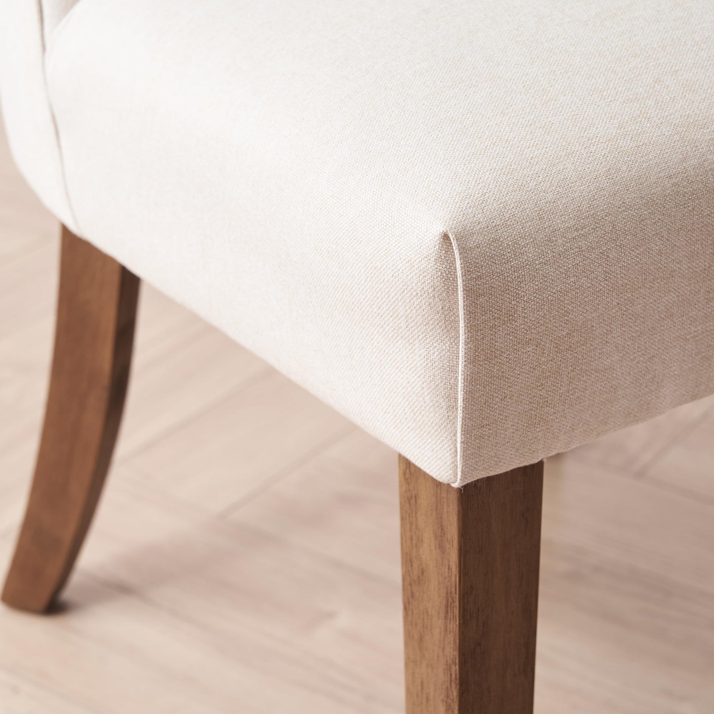 VKNOW Wooden Dining Chairs Set of 2, Modern Fabric Upholstered Dining Room Chair Kitchen Chairs, Farmhouse Dinner Chair for Kitchen Dining Room, Beige-Black Legs
