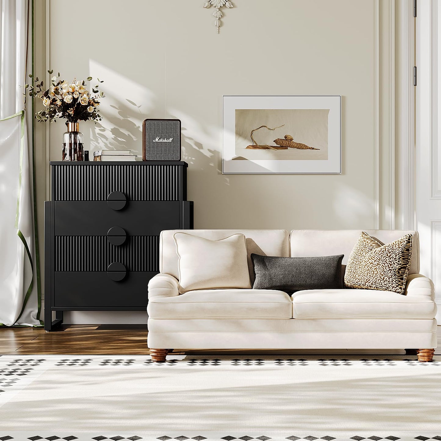 LGHM Fluted Gray Dresser for Bedroom, 50" Wide Chest of Drawers, Modern 6 Deep Drawers Dresser with Raised H Legs -Curved Profile Design, Easy Round Handles for Bedroom,Livingroom, Hallway, Gray