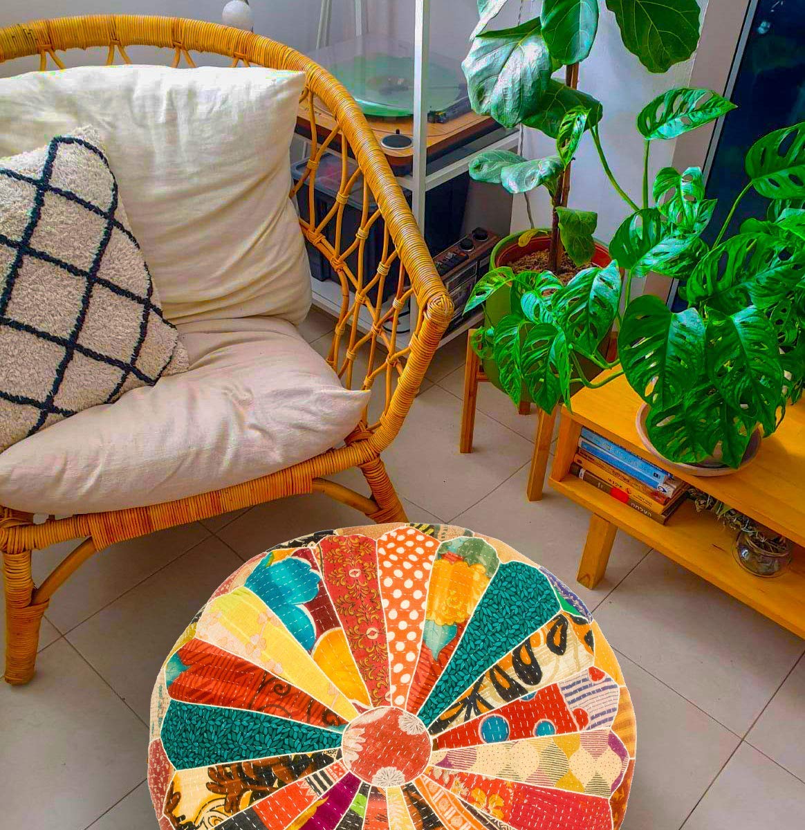 Large Round Floor Pillow Cover Blue Indian Décorative Accent Meditation Cushion Perfect for Living Room, Bedroom, Nursary or Children Room Seating Area Stool Footstool Pouf Ottoman 24x8 Unstuffed