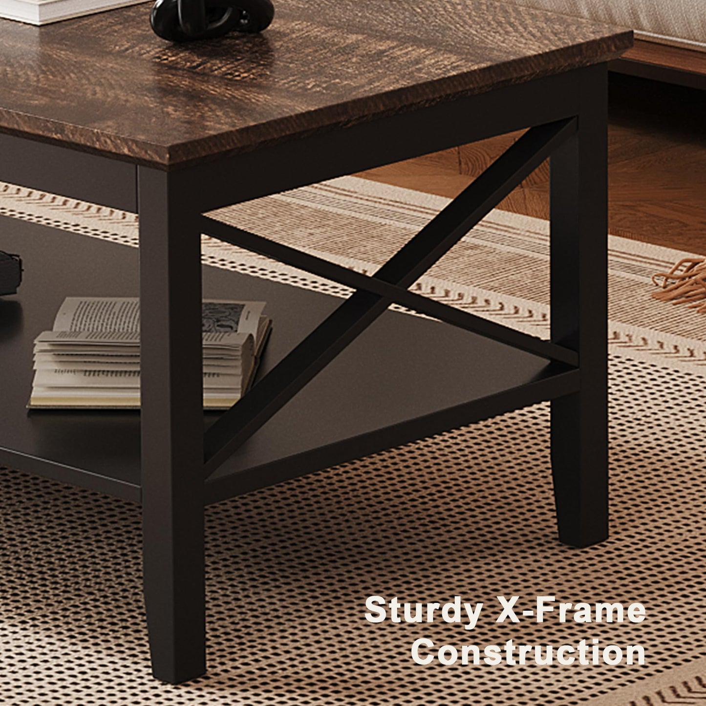 ChooChoo White Coffee Table Classic X Design for Living Room, Rectangular Modern Cocktail Table with Storage Shelf, 39 Inch