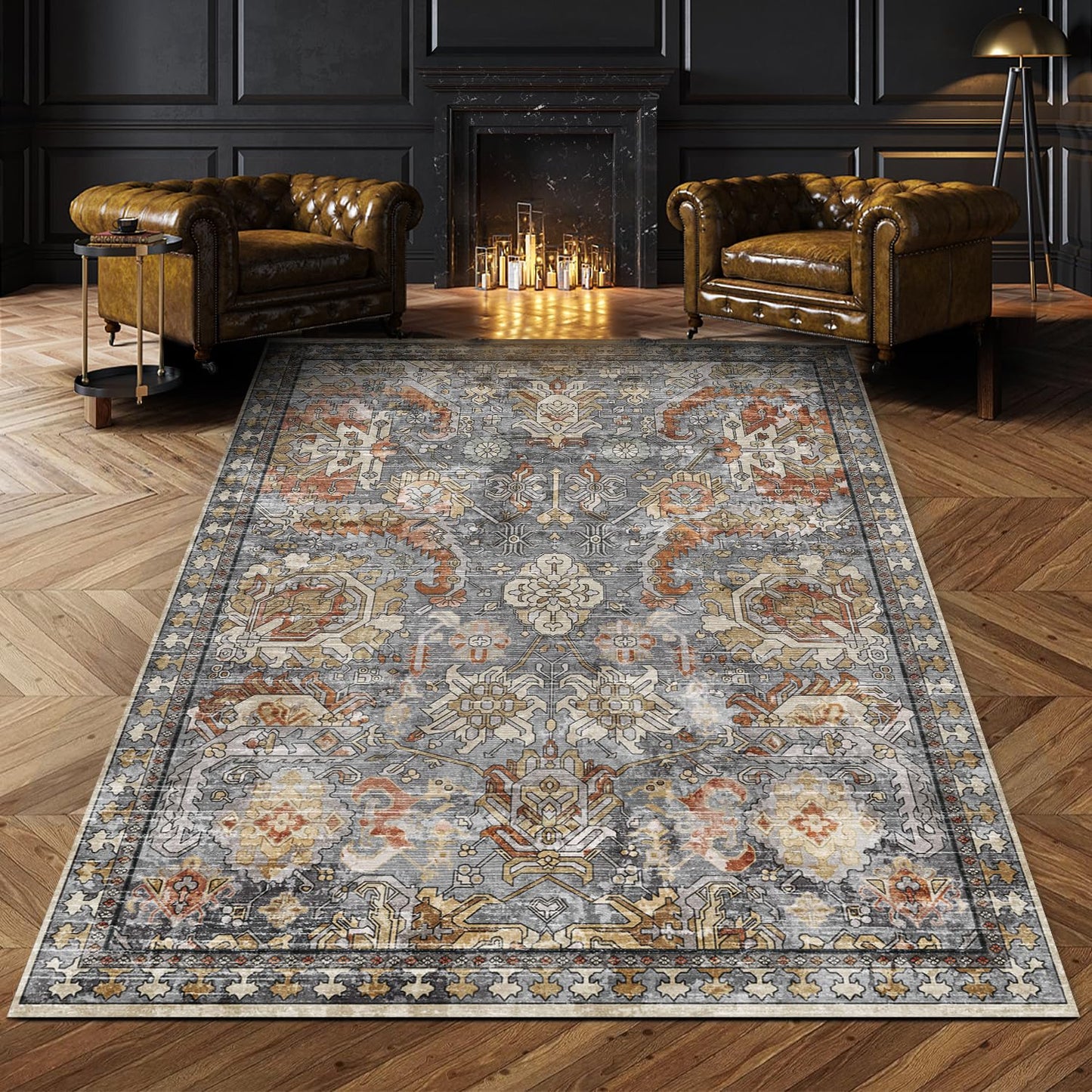 Washable Area Rugs - Perfect for Living Room, Bedroom, Kids Room, Nursery - Stain & Water Resistant Non-Slip, Pet & Child Friendly, Vintage Tribal Area Rugs (Navy, 9' x 12')