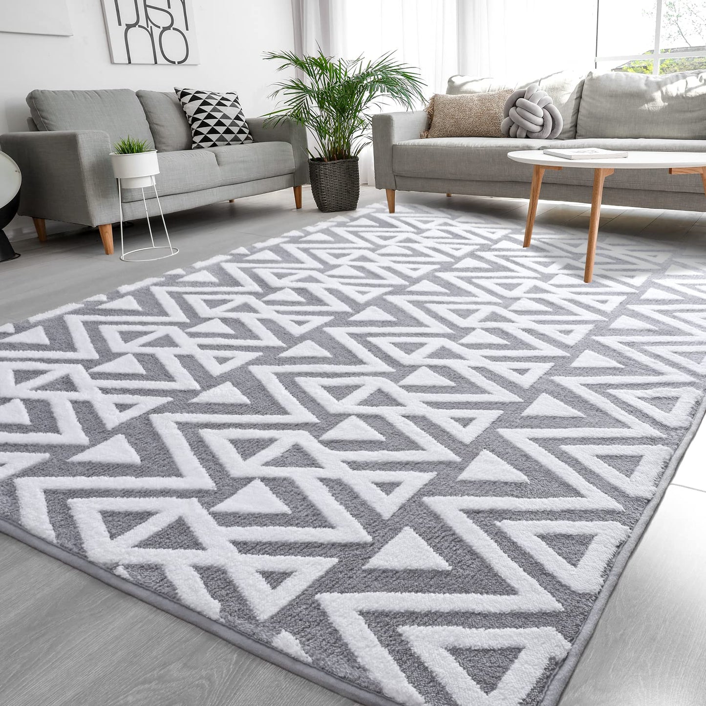 Ompaa Ultra Soft Geometric Bedroom Rugs Memory Foam Carpet, Black 7 x 10 Feet Large, Cozy Area Rugs for Living Room Couch Dorm Bedside Kids Girls Teens Room Nursery Decor Floor Mat