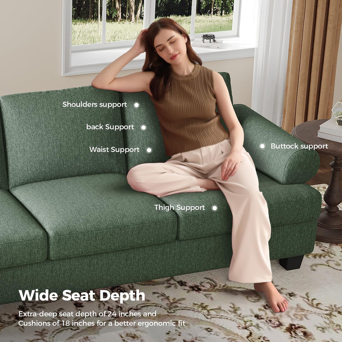 91 Inch Lawson Sofa with Extra Deep Seats Oversize, Mid-Century 3-Seat Sofa Couch, for Living Room, Apartment, Lounge, Dark Blue